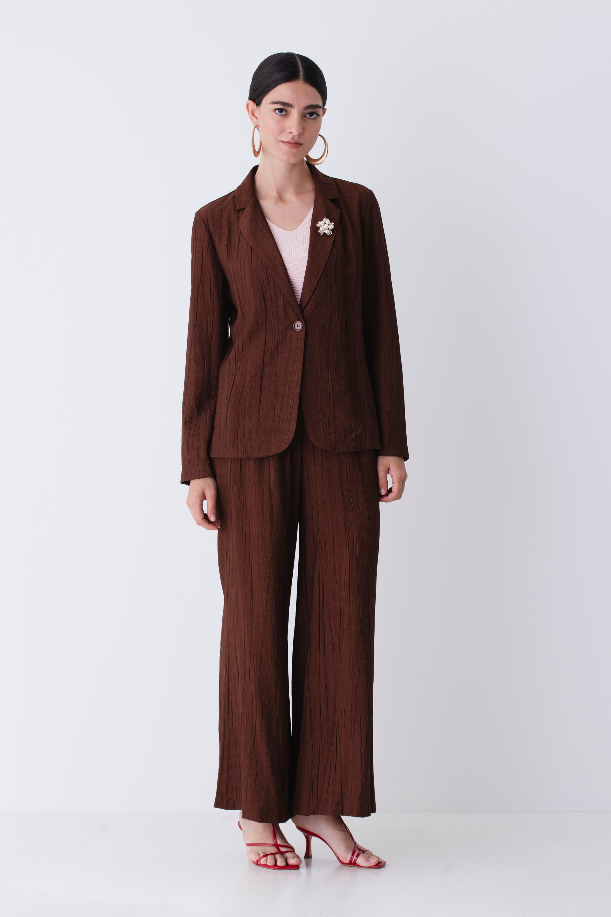 Pantalone palazzo in tessuto goffrato - PE25