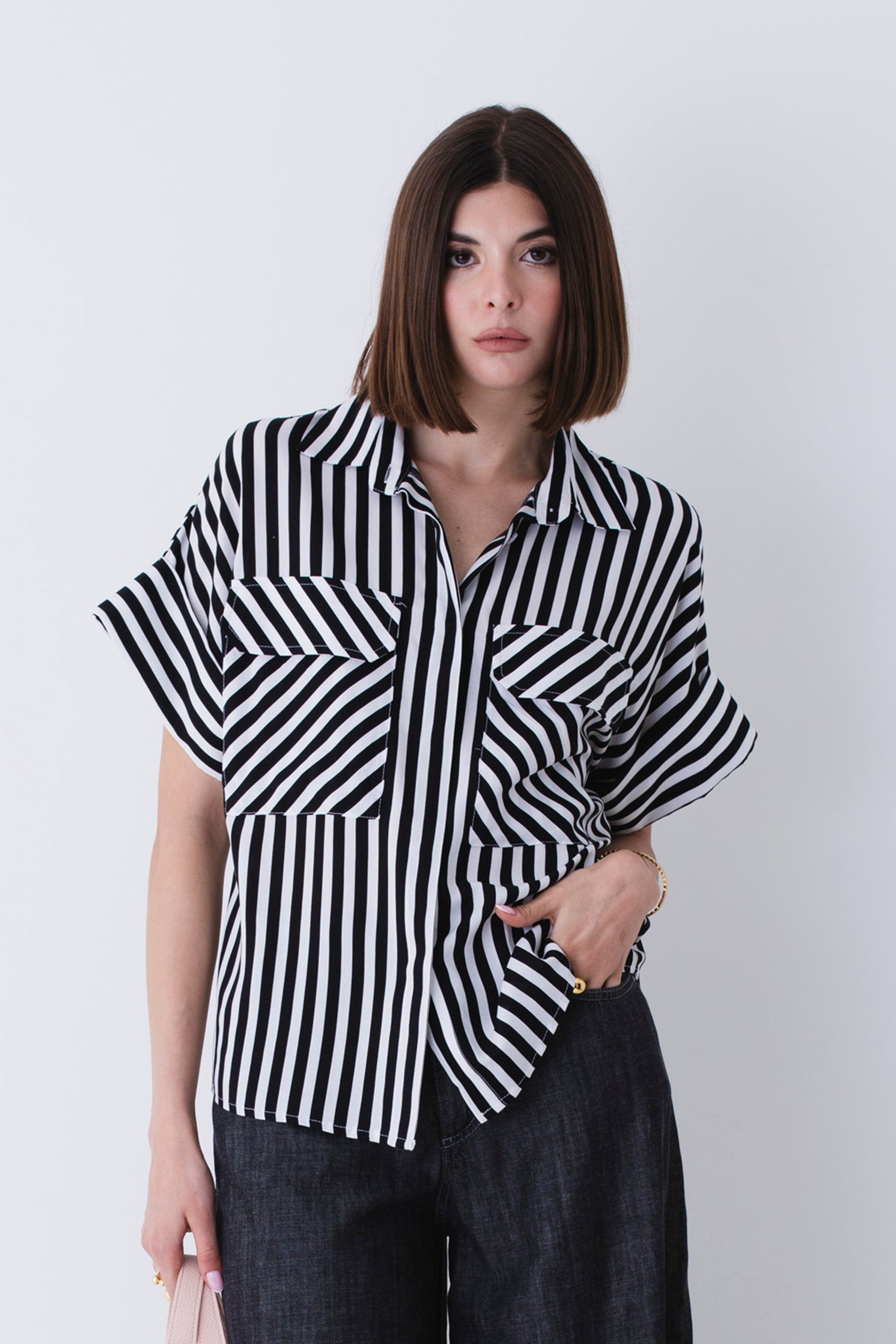 Camicia a righe orizzontali in viscosa - PE25