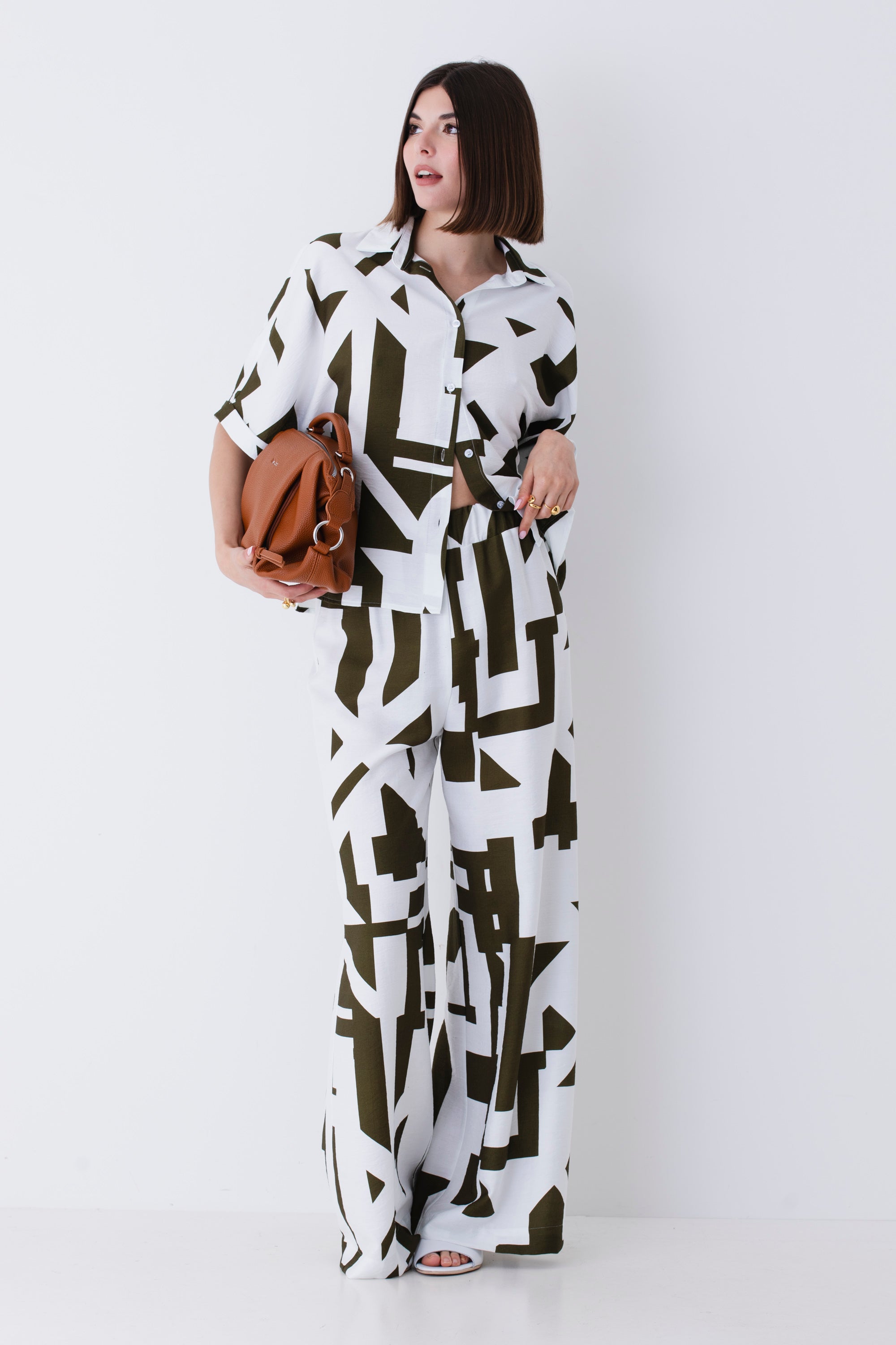 Pantalone palazzo in rayon fantasia geometrica - PE25