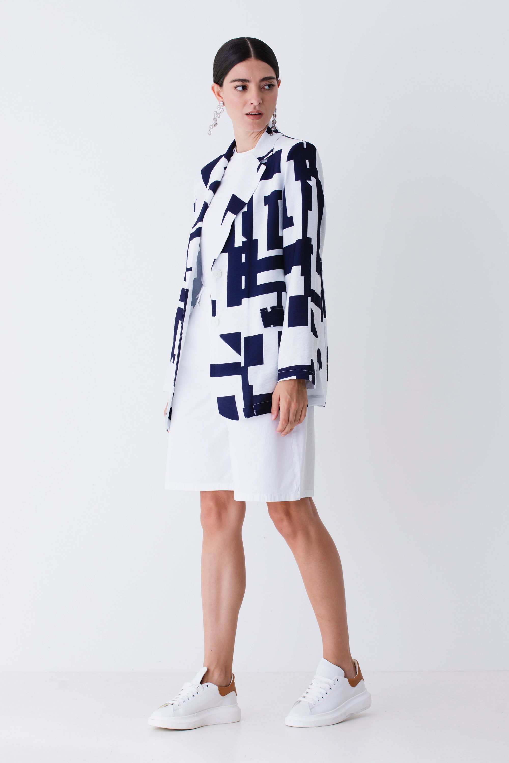 Blazer ad un petto in rayon fantasia geometrica - PE25