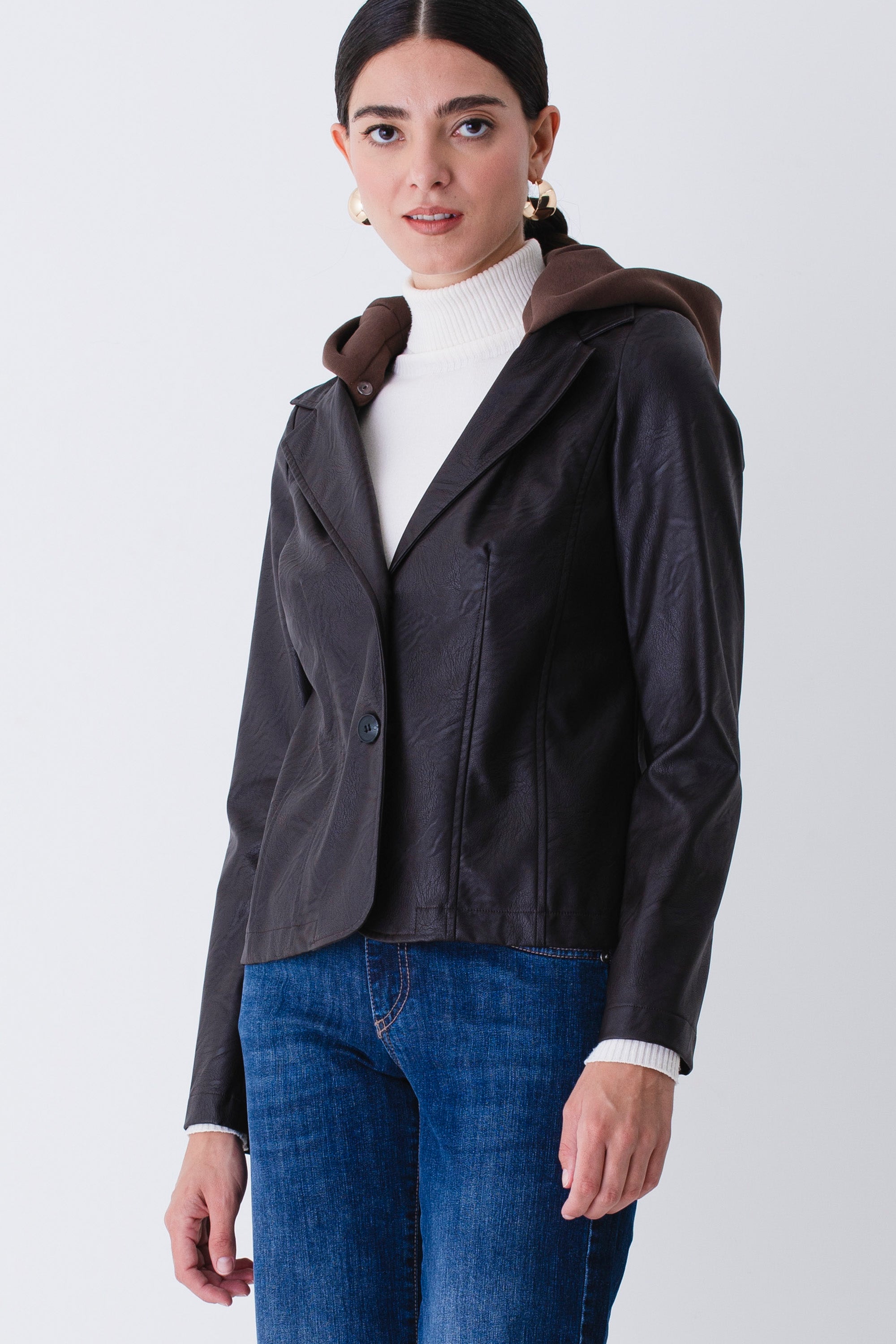 Giacca in similpelle con cappuccio in felpa - FW26
