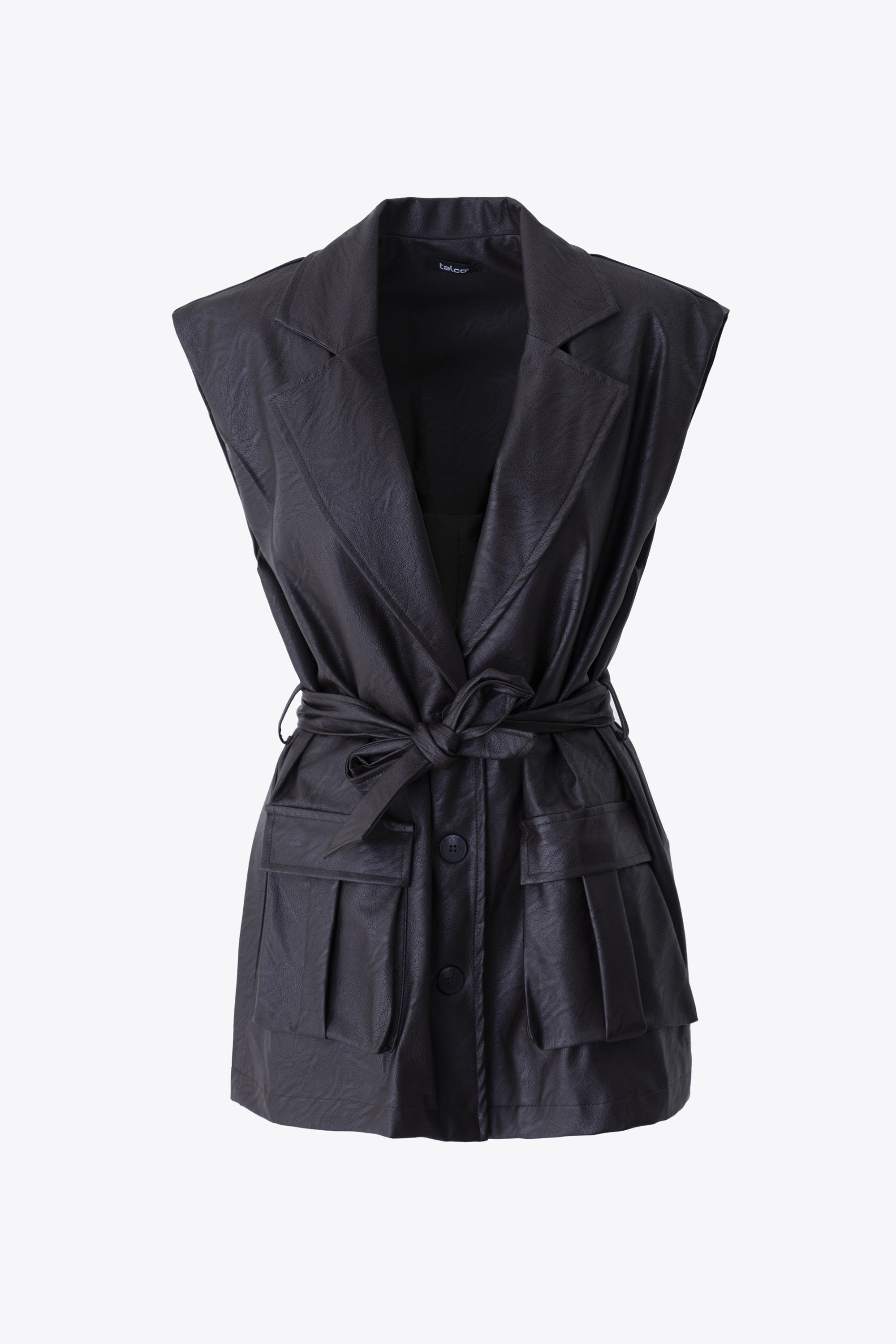 Gilet lungo ad un petto in similpelle - FW26