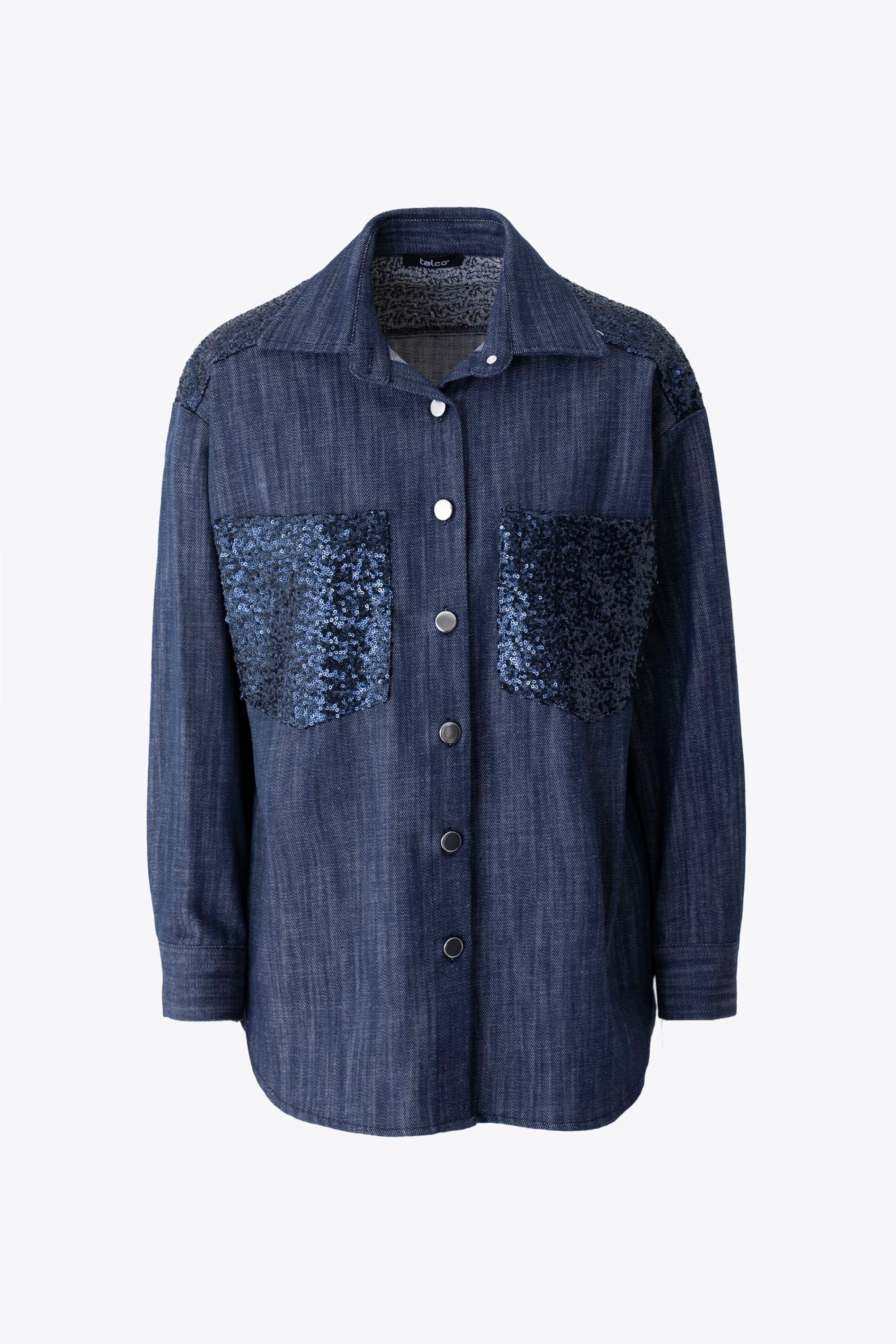 Camicia over in finto jeans con paillettes - FW26