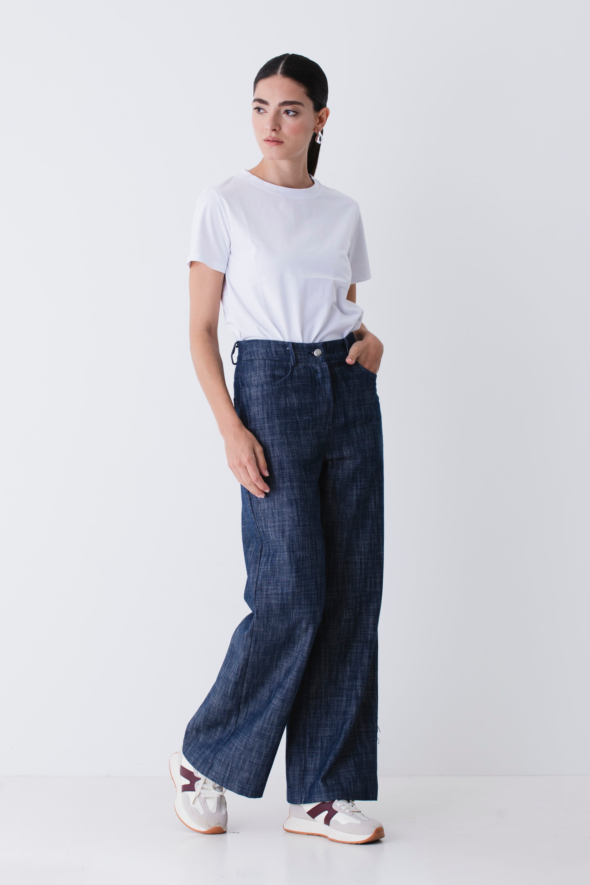 Pantalone palazzo in finto jeans con paillettes - FW26