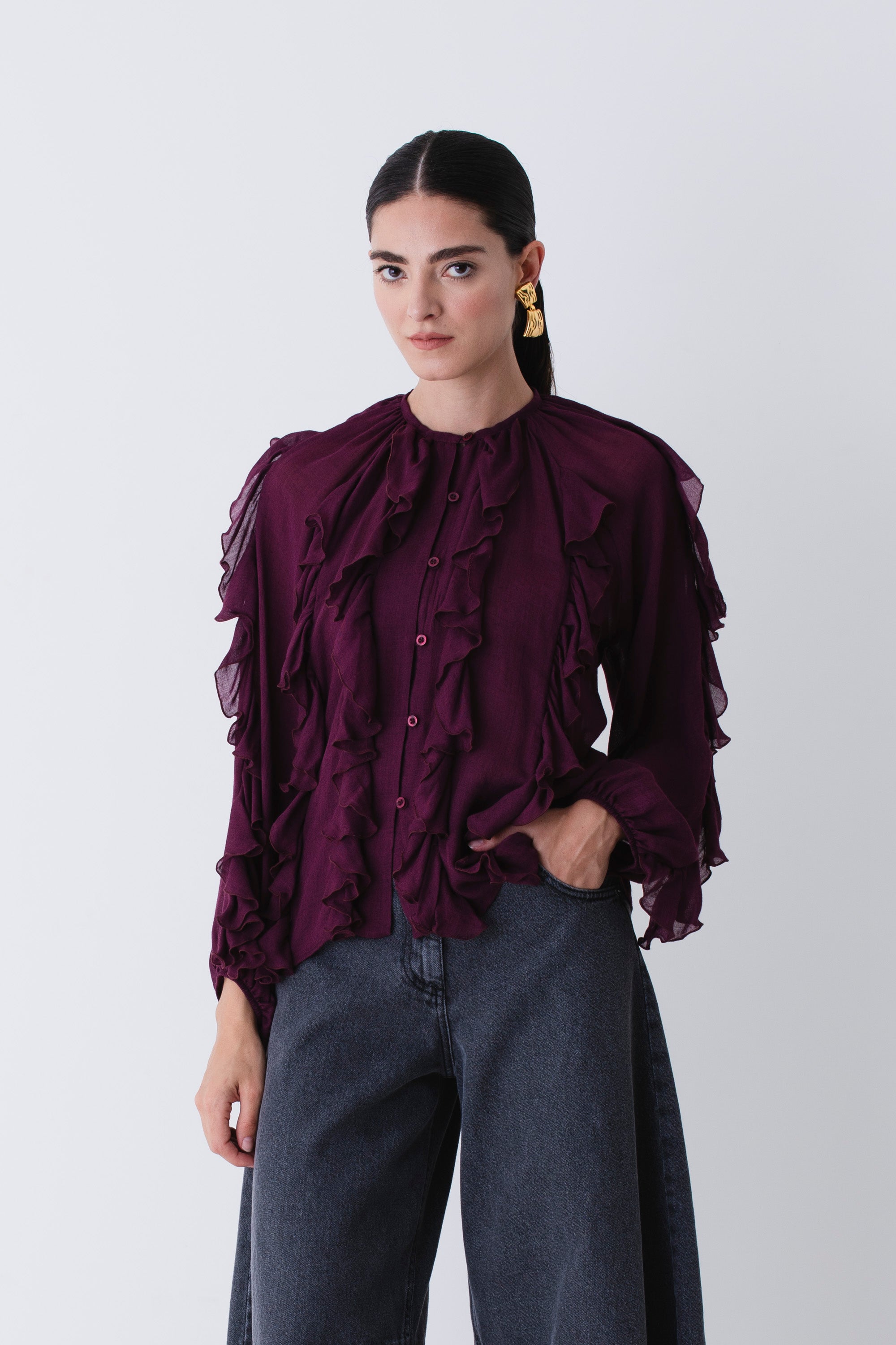 Casacca con rouches in garza di lana - FW26
