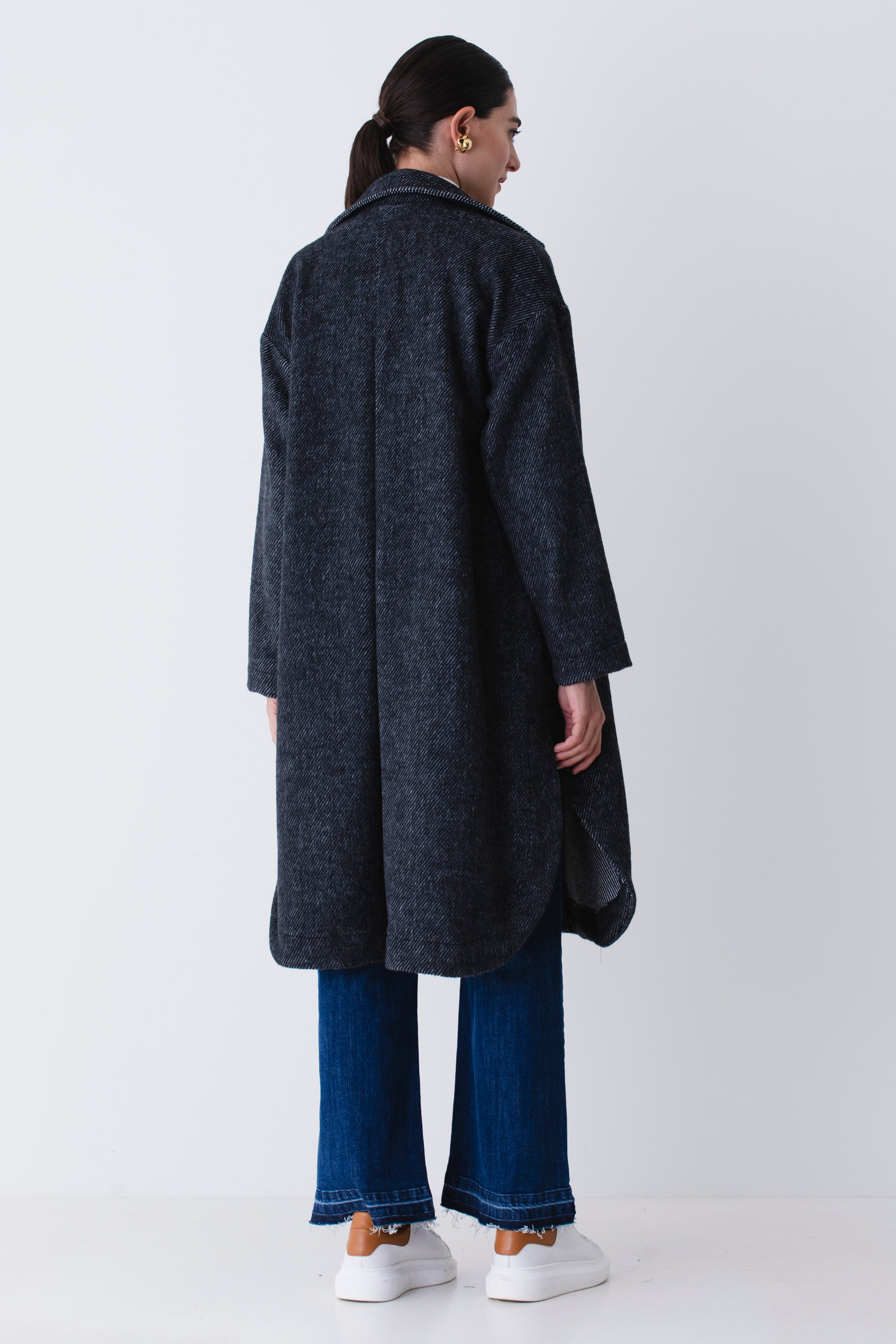 Cappotto over spinato con patch in misto lana - FW26