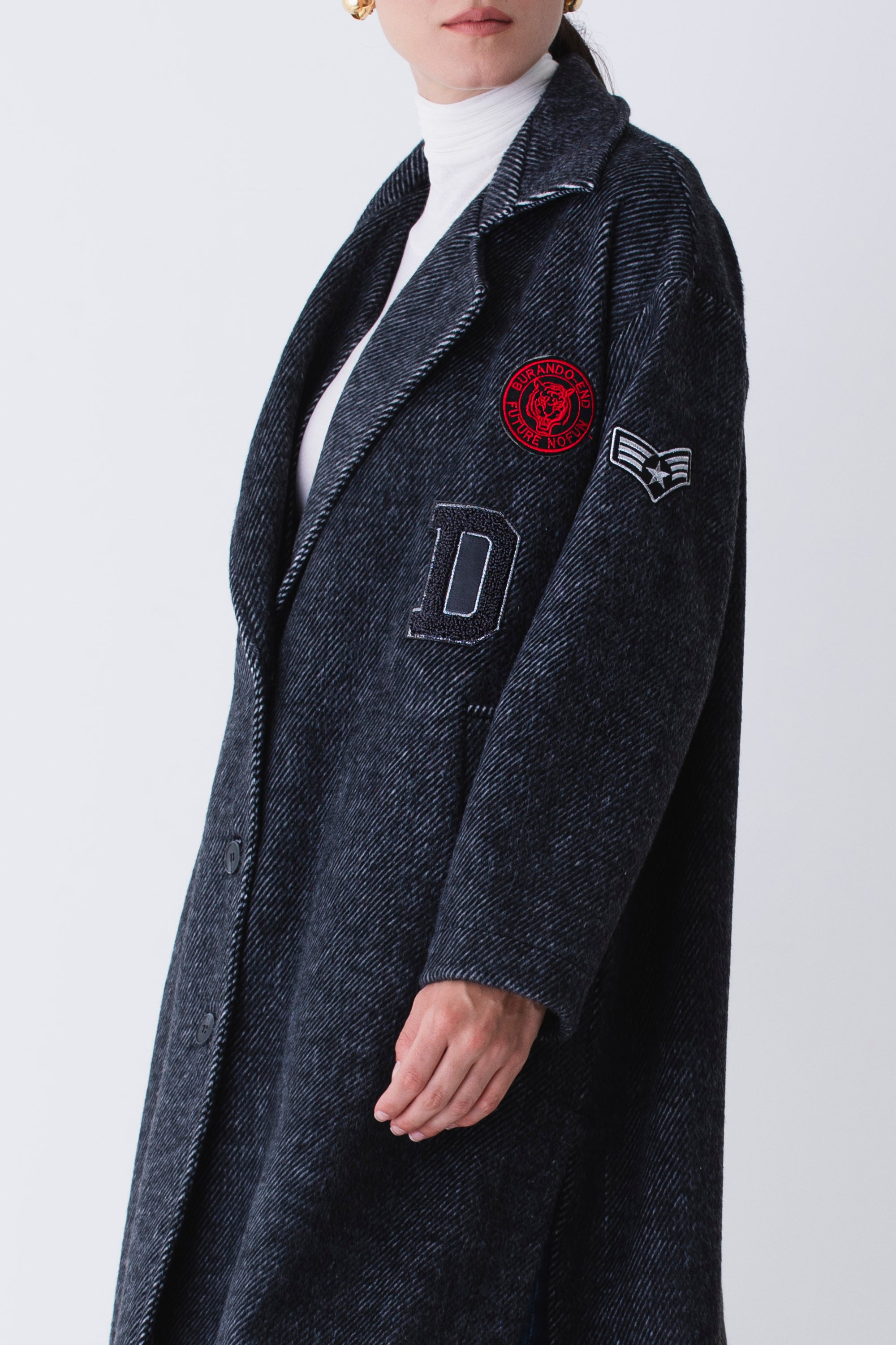 Cappotto over spinato con patch in misto lana - FW26