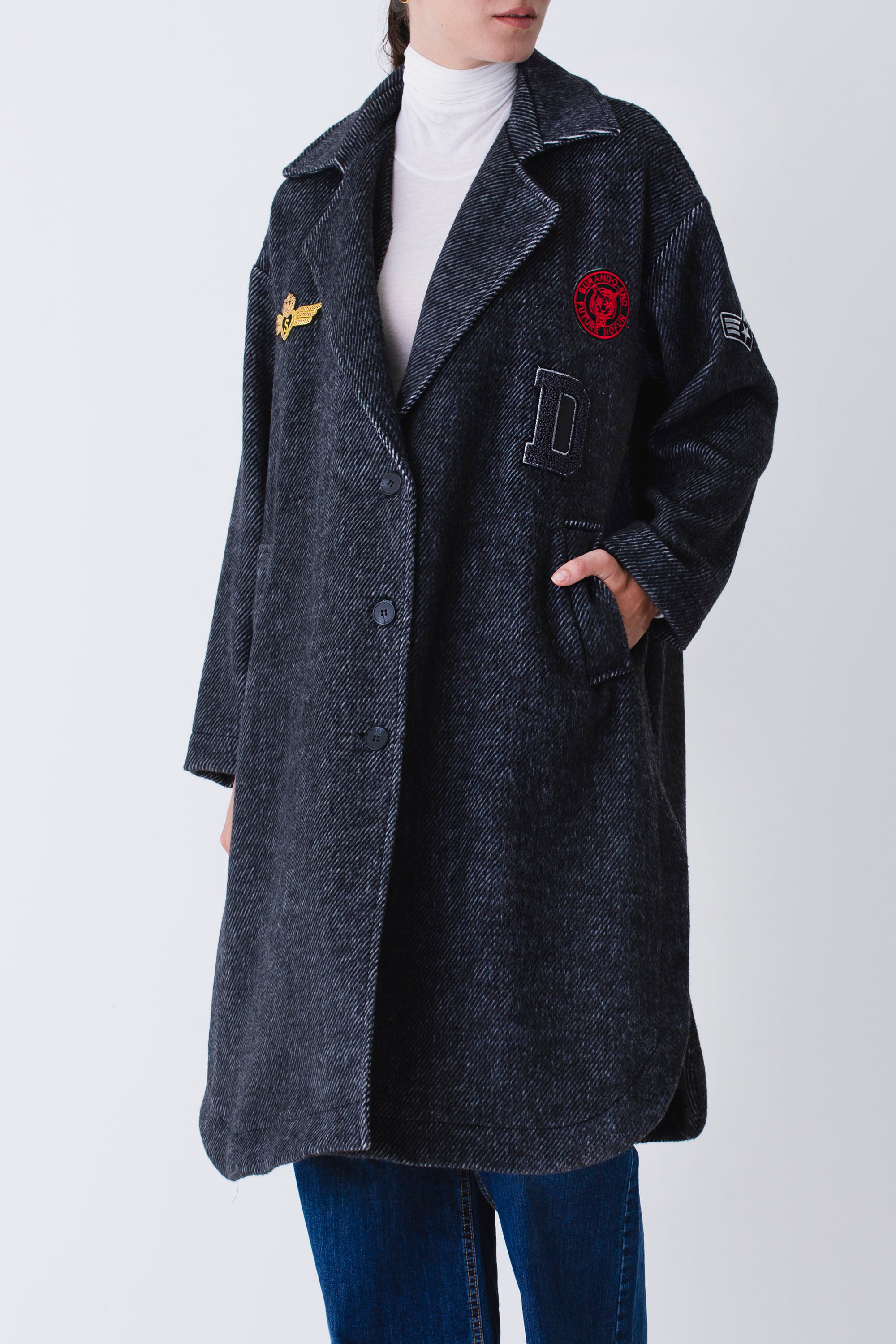 Cappotto over spinato con patch in misto lana - FW26