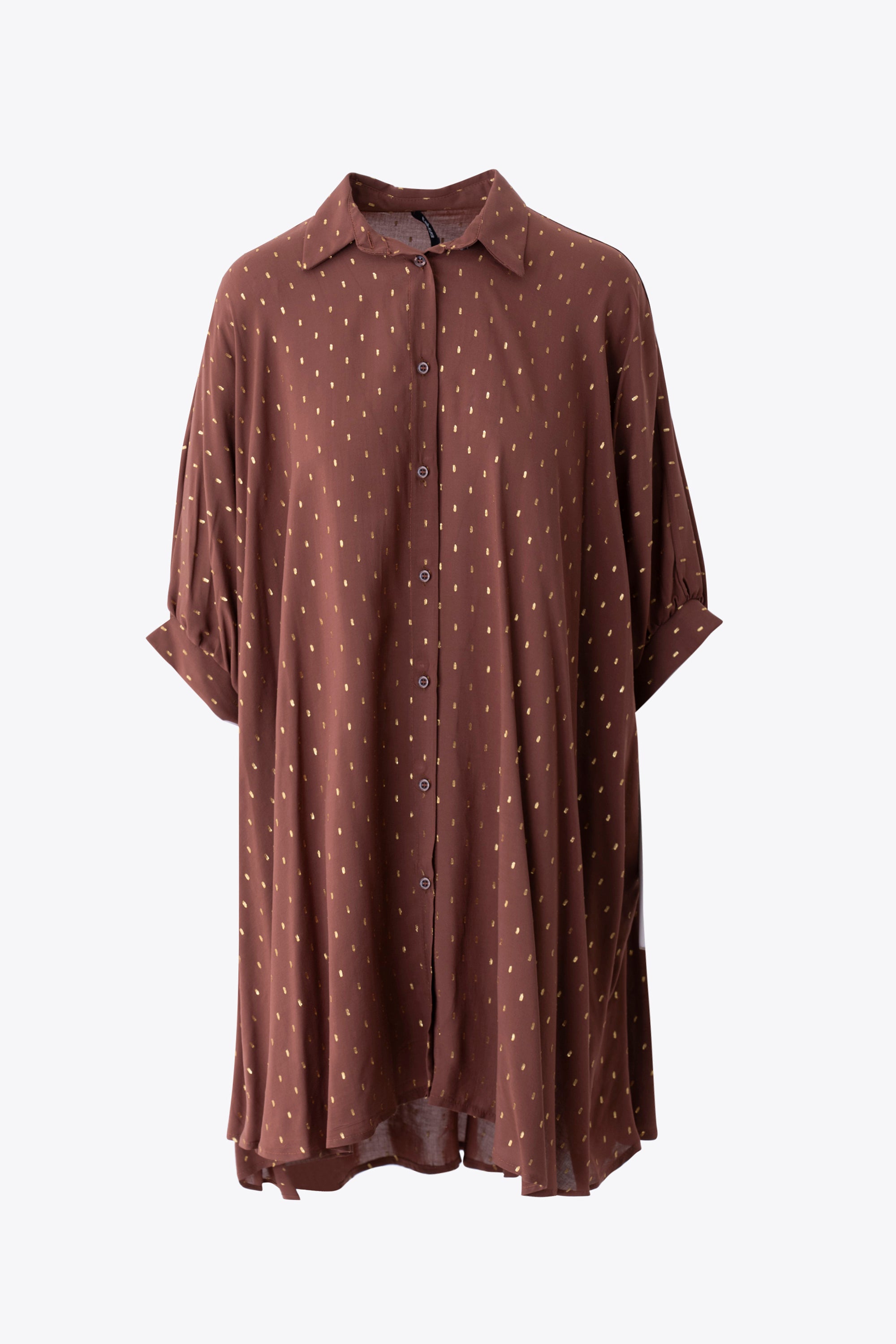 Camicia over in viscosa con ricami oro - PE25