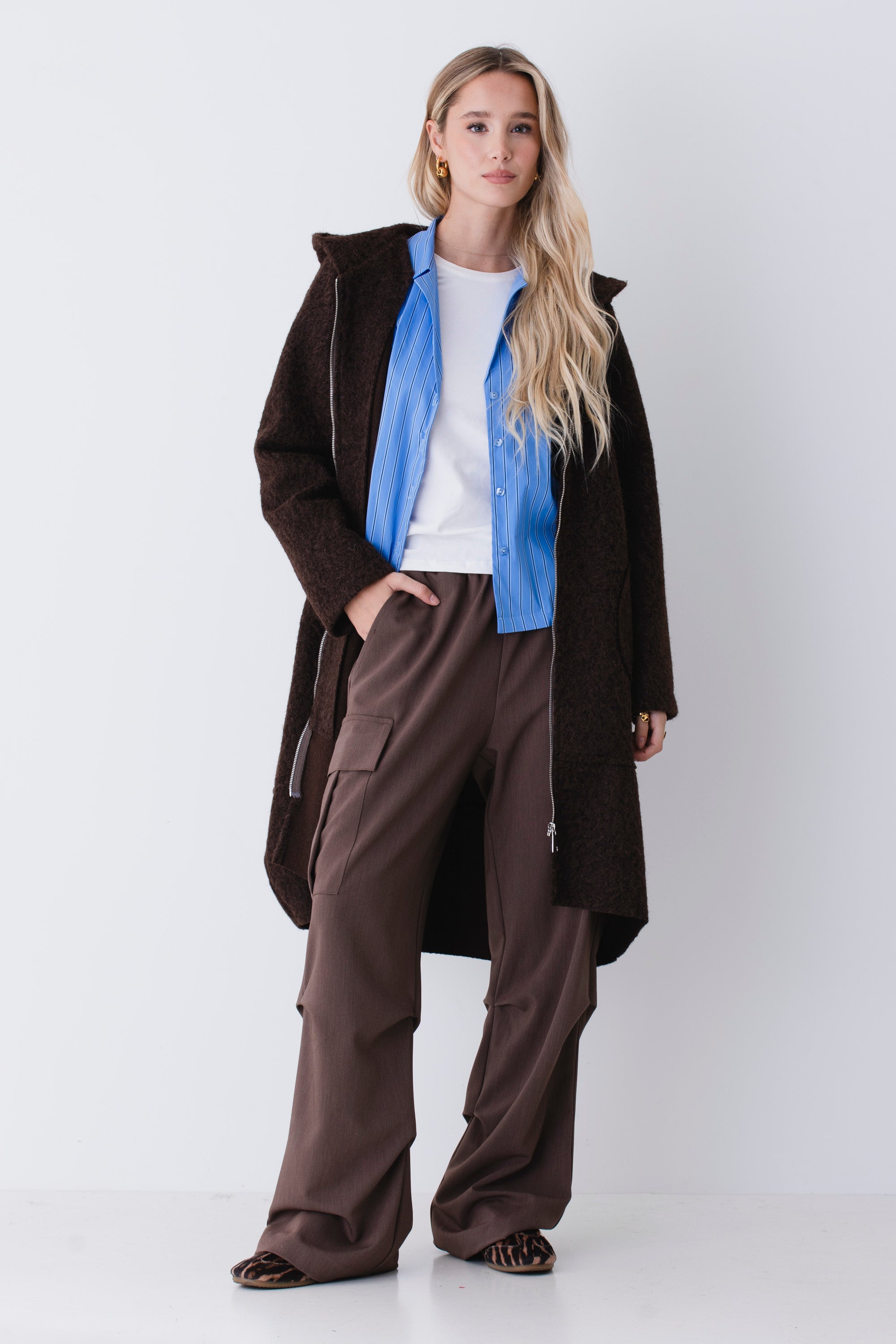 Cappotto a uovo in tessuto effetto lana cotta - FW26