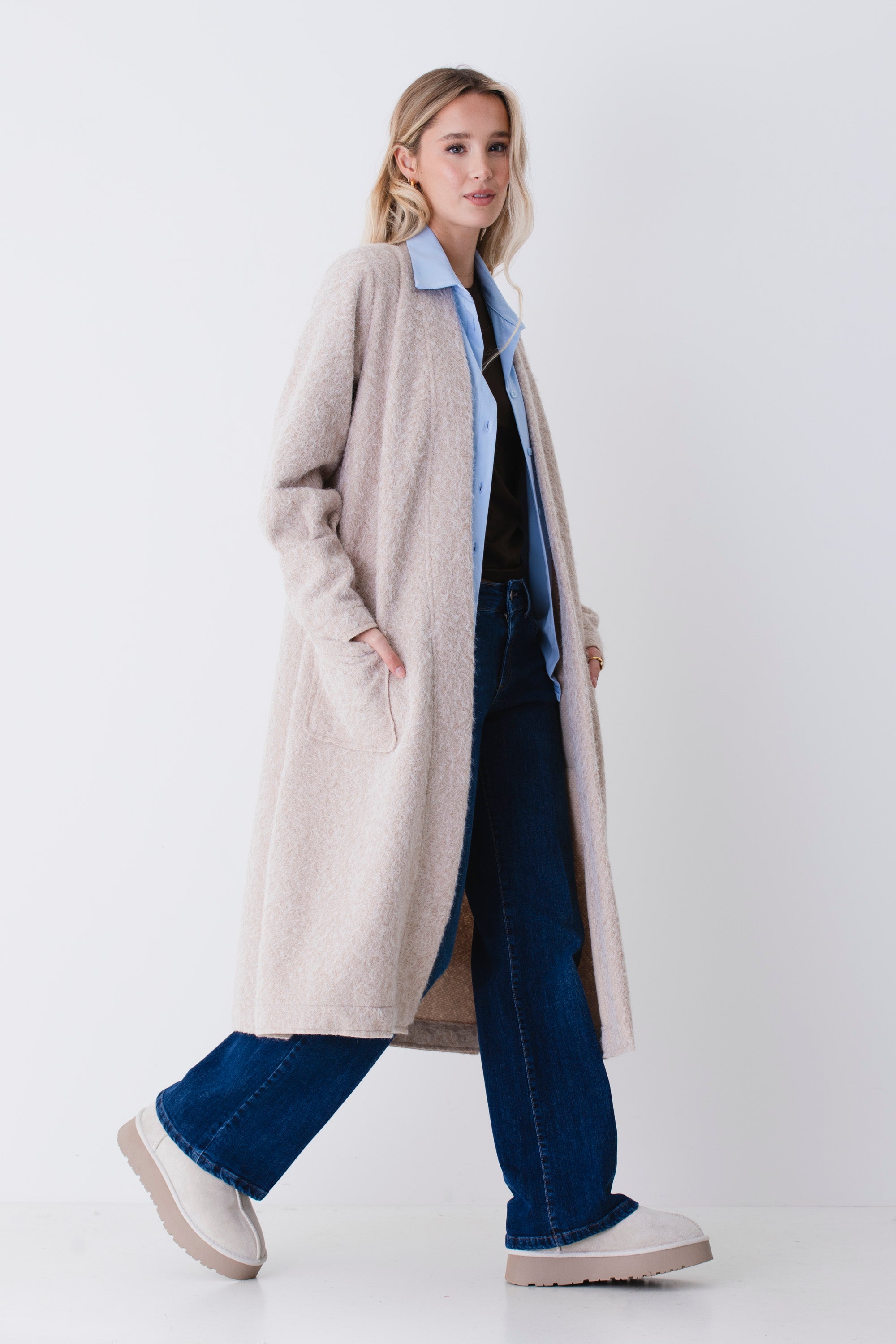 Cappotto lungo in tessuto effetto lana cotta - FW26