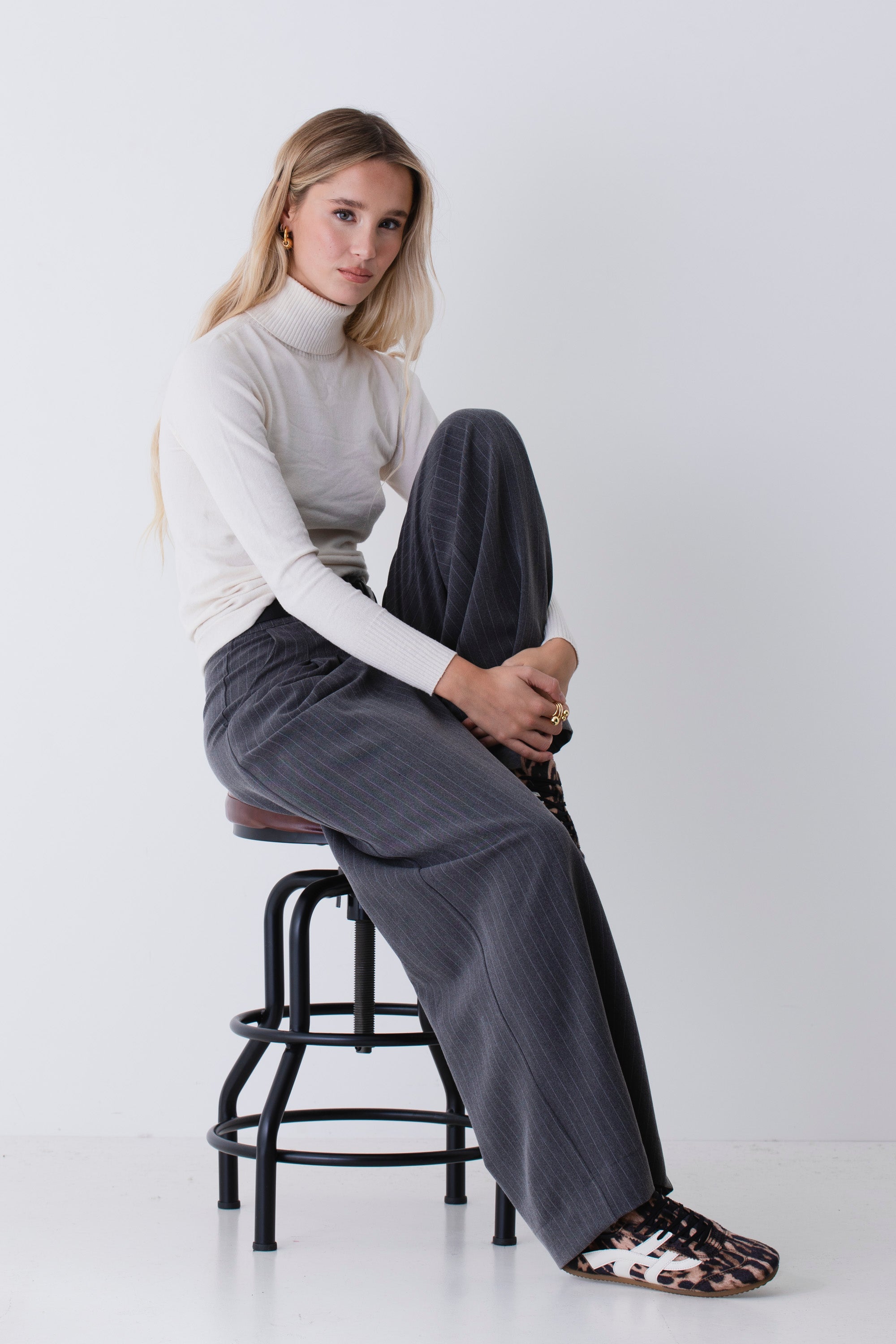 Pantalone palazzo in tessuto gessato - FW26
