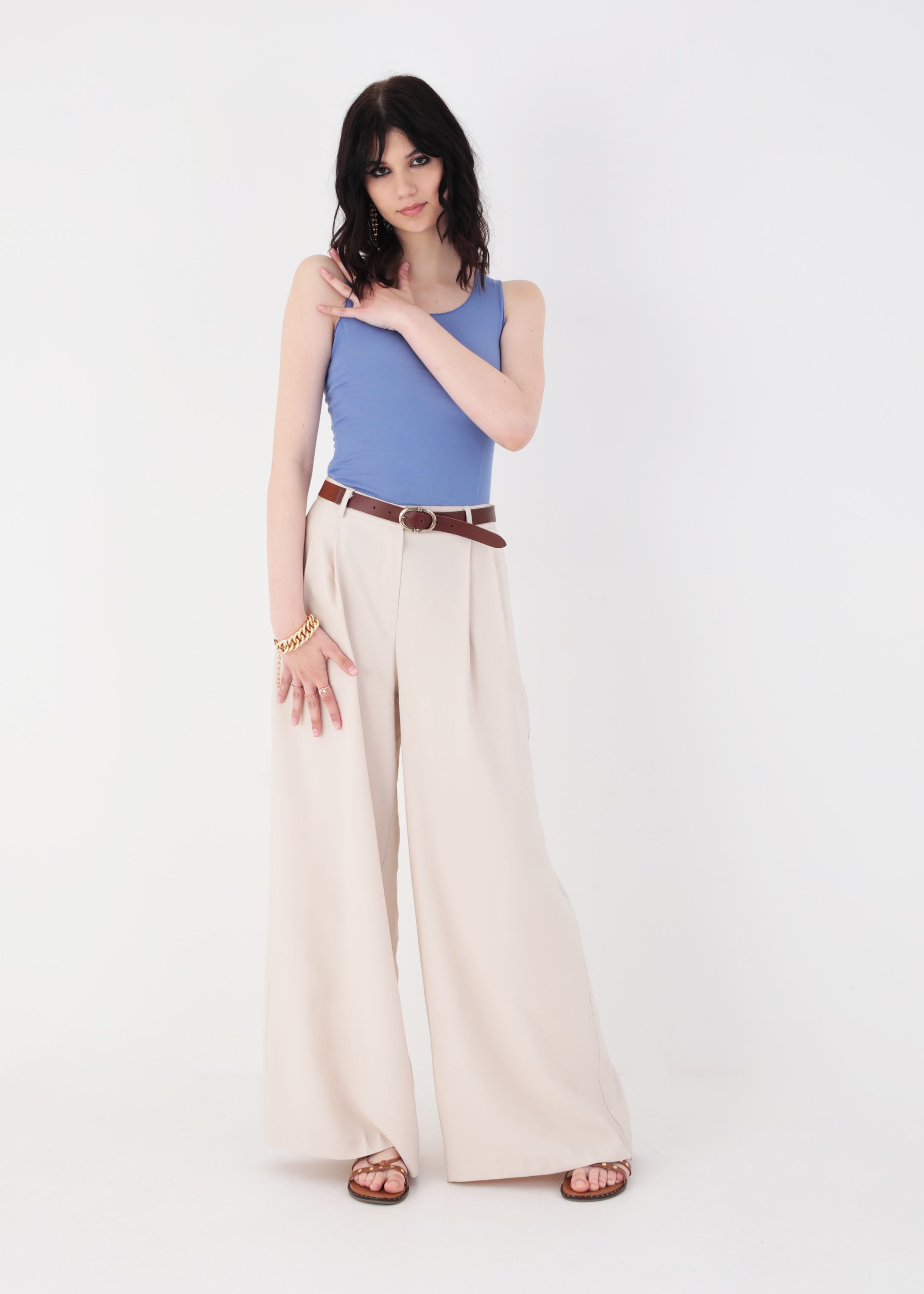 Pantalone palazzo in viscosa con pinces - PE23