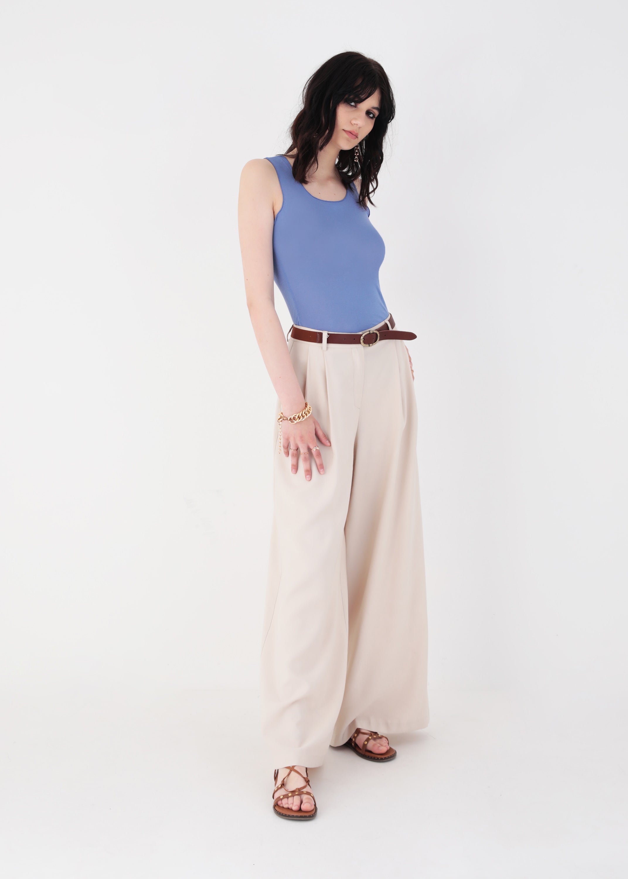 Pantalone palazzo in viscosa con pinces - PE23