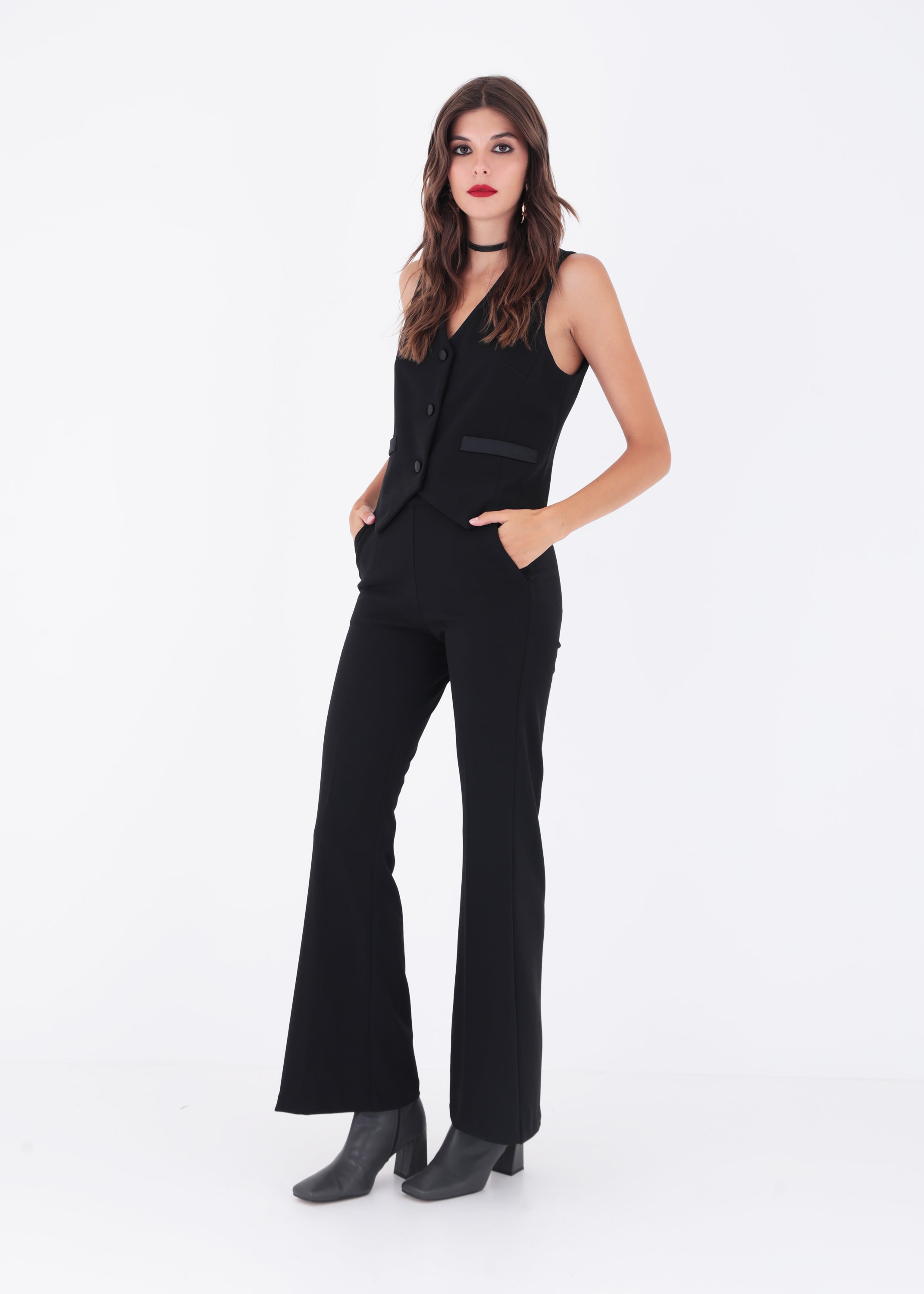 Pantalone a zampa in scuba crepe e raso - FW23
