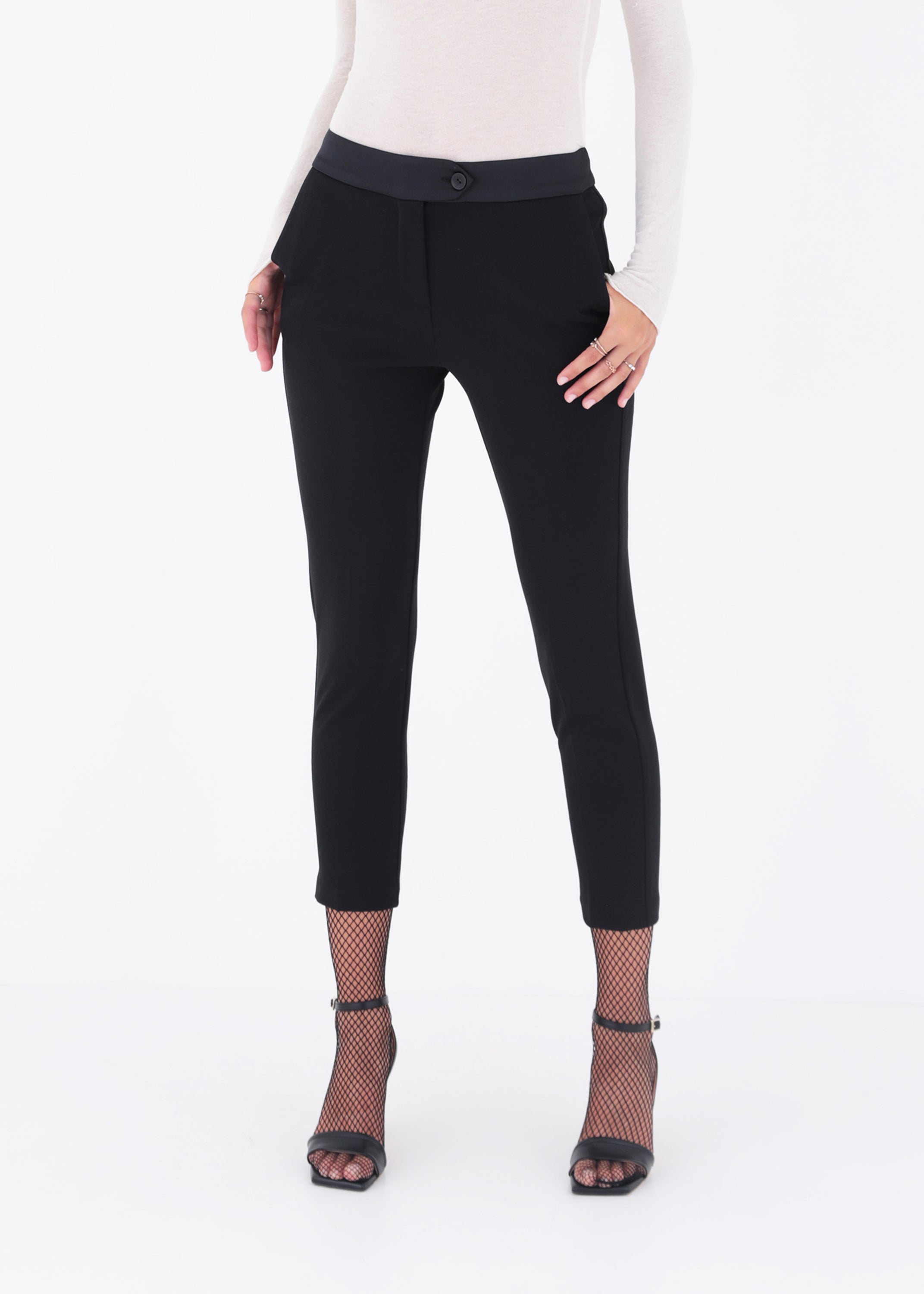 Pantalone dritto in scuba crepe e raso - FW23
