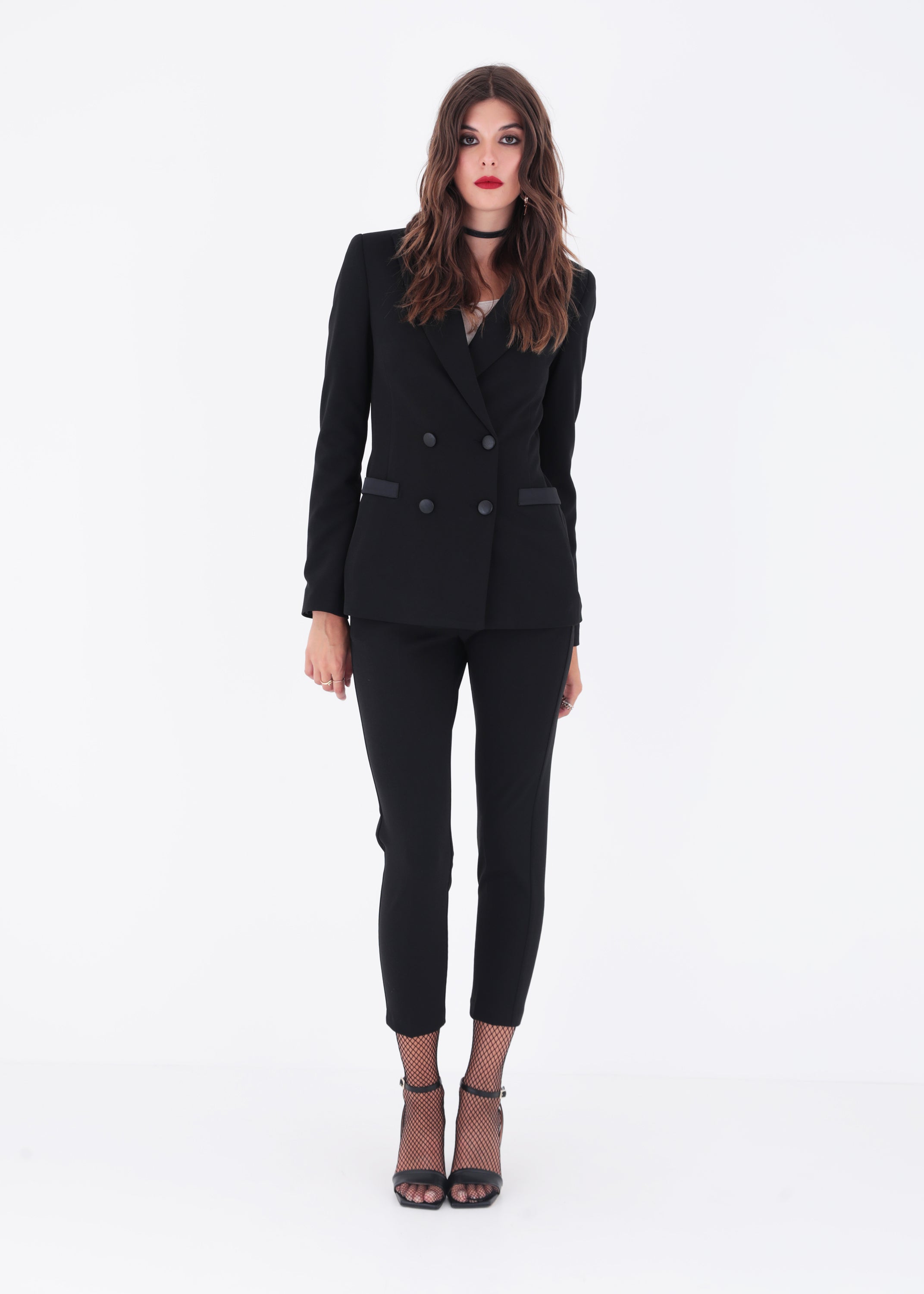Blazer a doppio petto in scuba crepe e raso - FW23