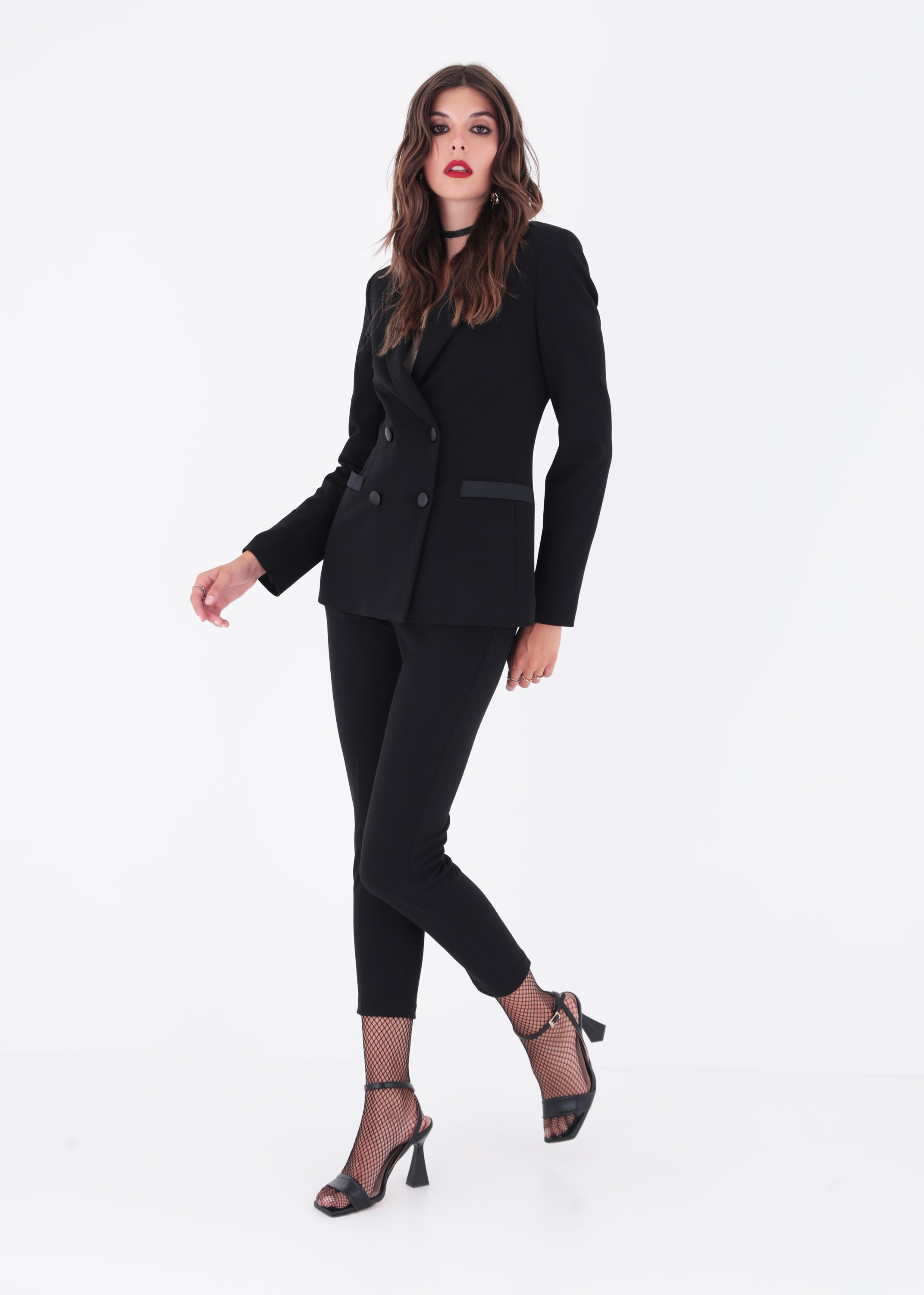 Blazer a doppio petto in scuba crepe e raso - FW23