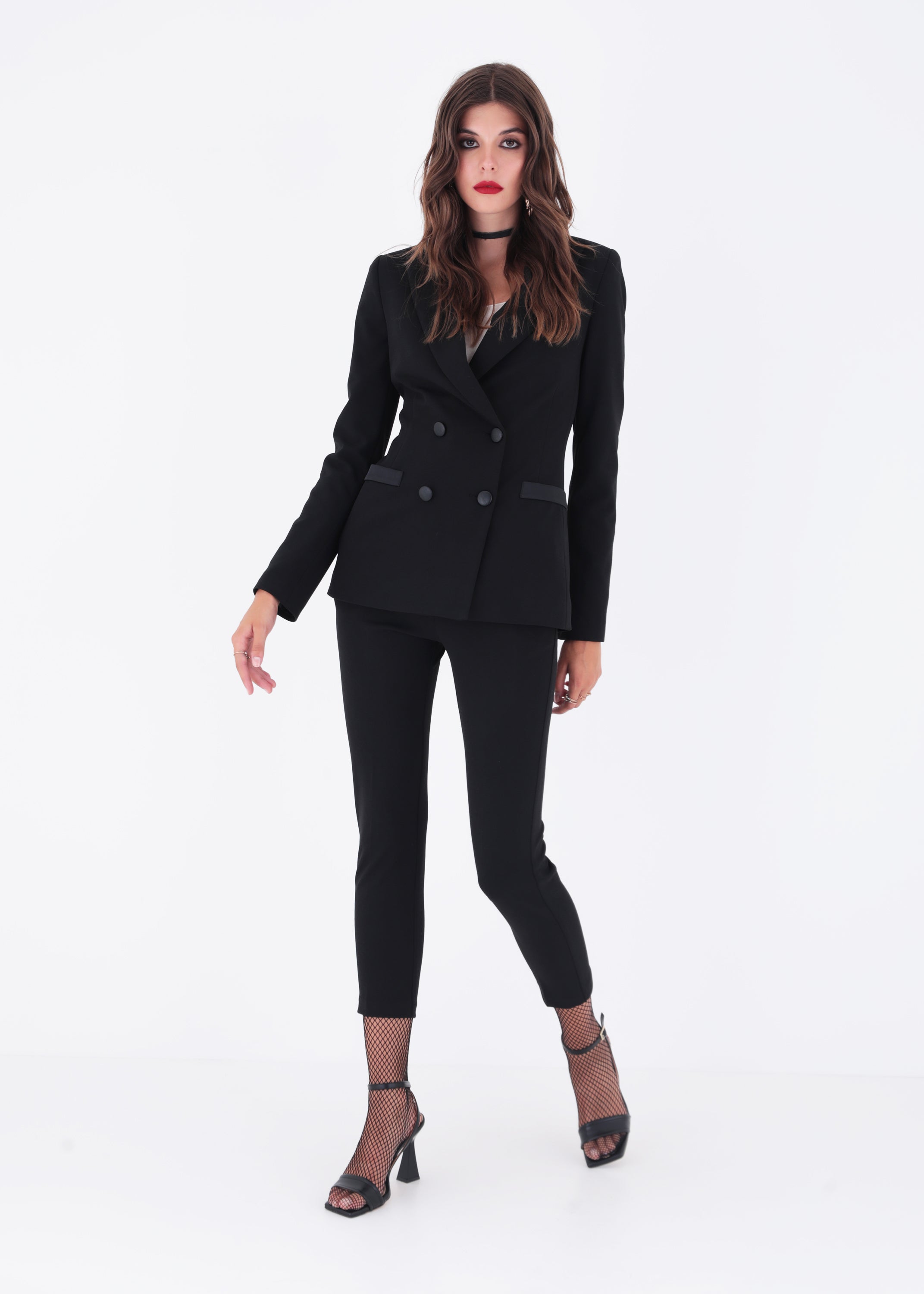 Blazer a doppio petto in scuba crepe e raso - FW23