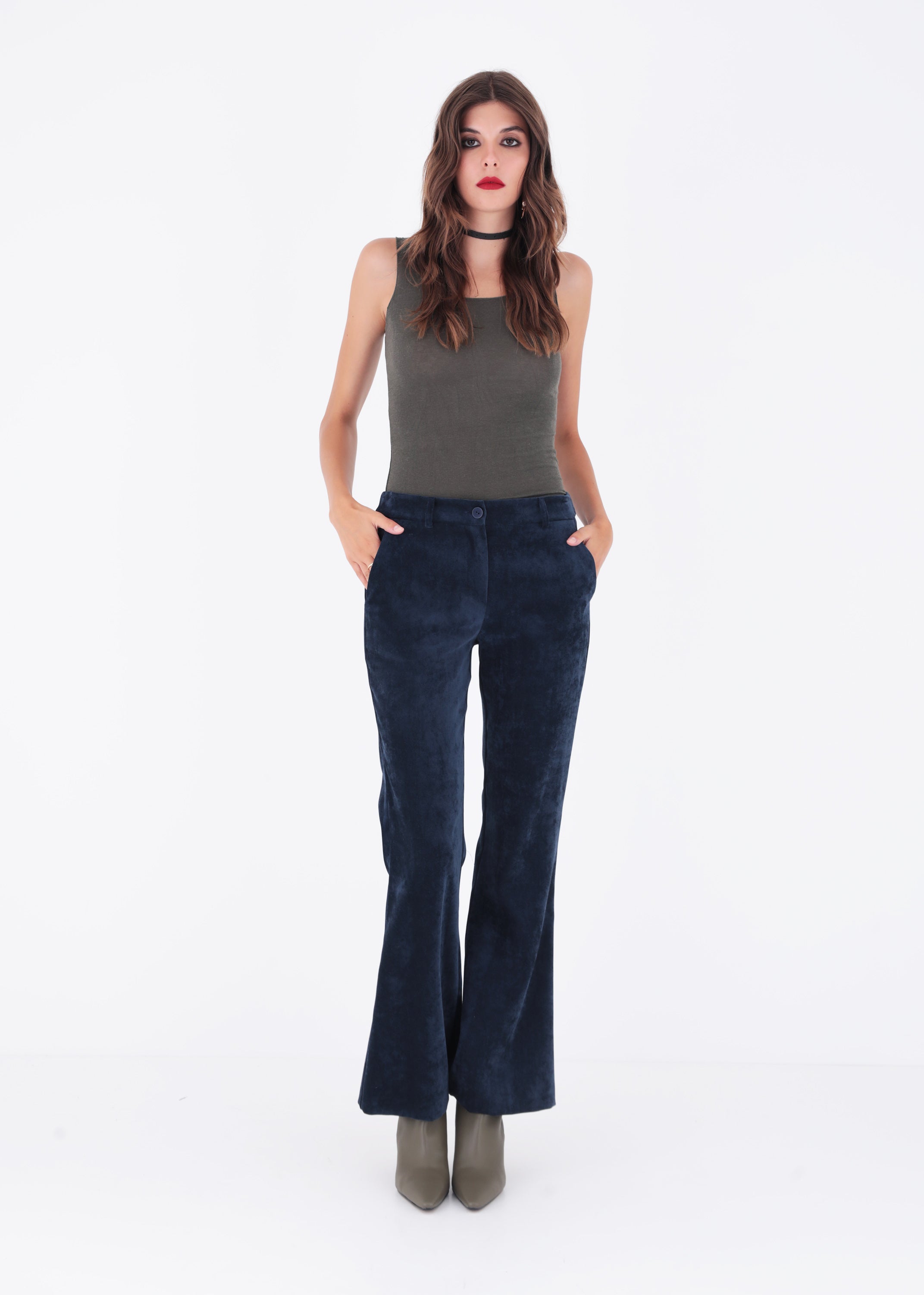 Pantalone palazzo in velluto effetto martellato - FW23