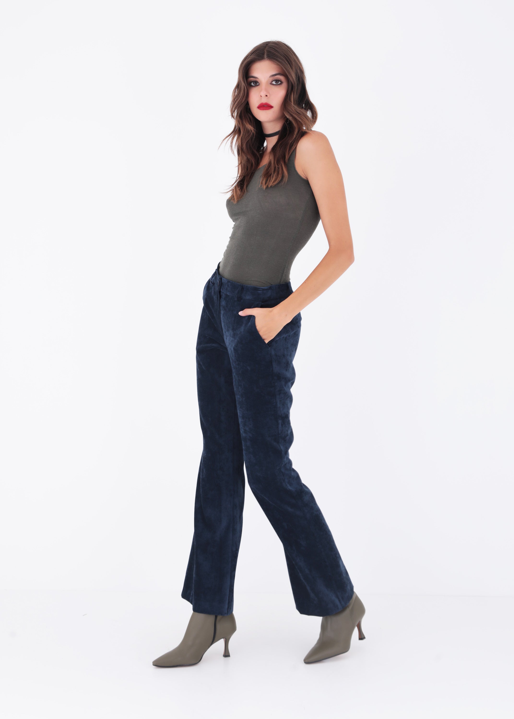 Pantalone palazzo in velluto effetto martellato - FW23