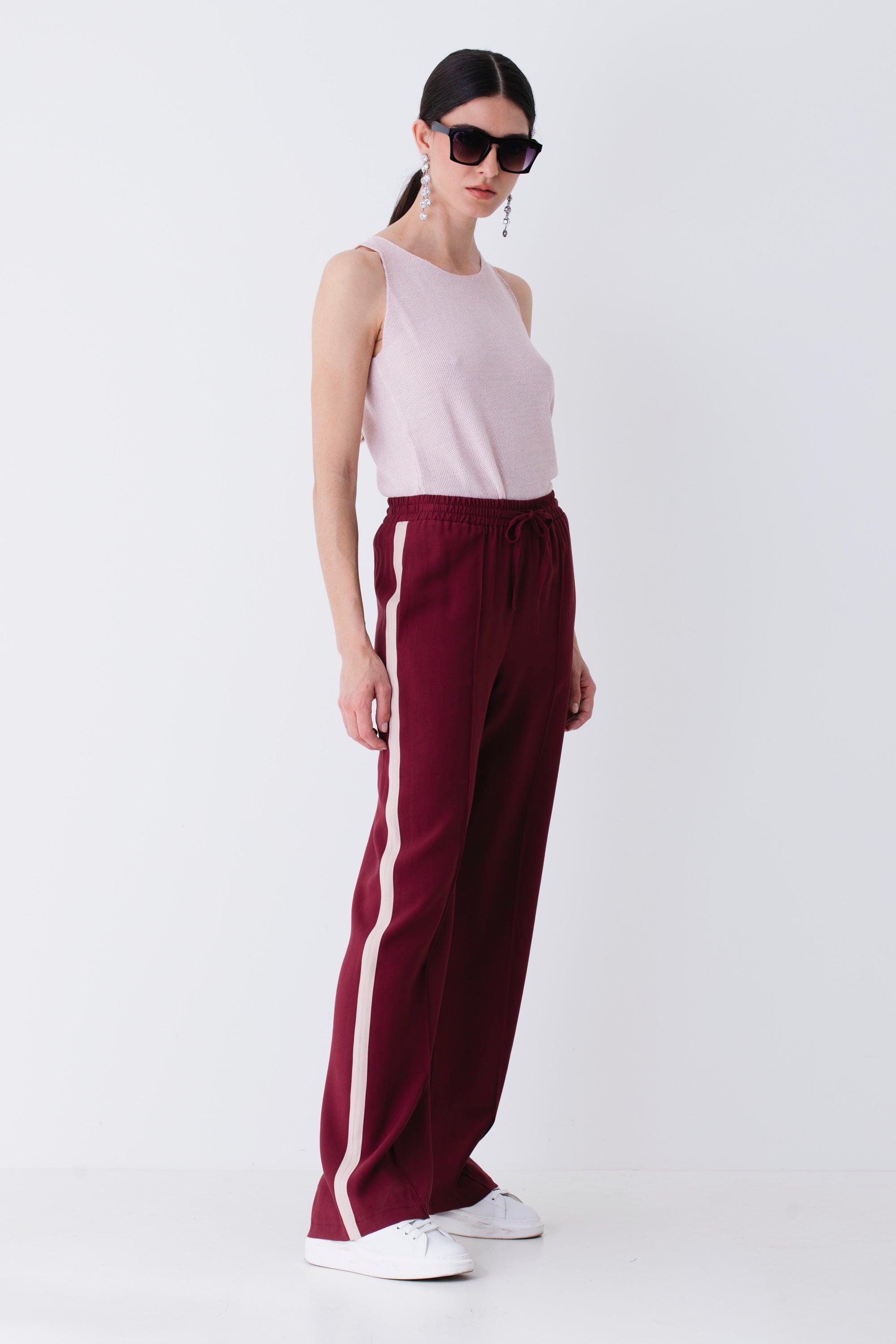 Pantalone palazzo in rayon con bande laterali - PE25