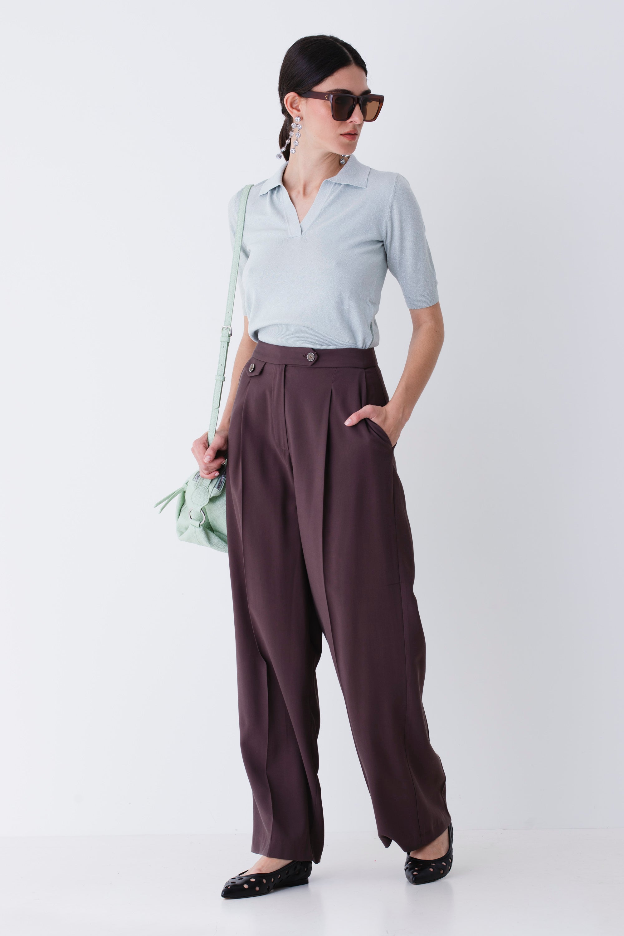 Pantalone palazzo con pattina in rayon - PE25