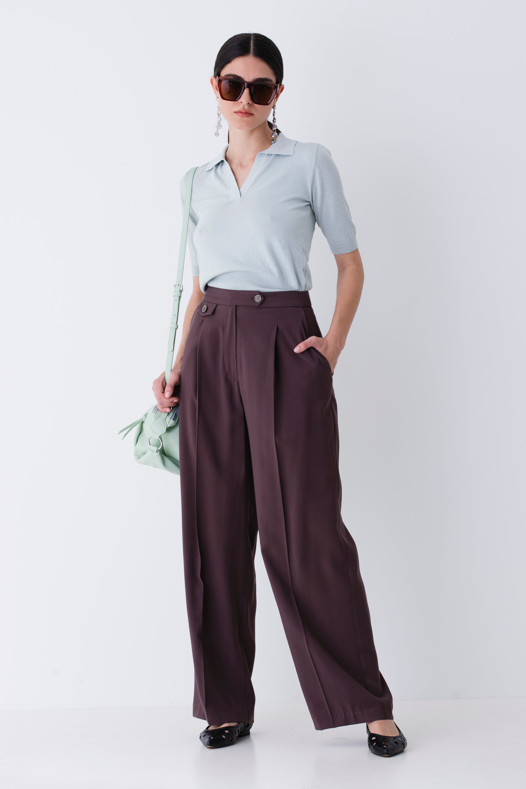 Pantalone palazzo con pattina in rayon - PE25