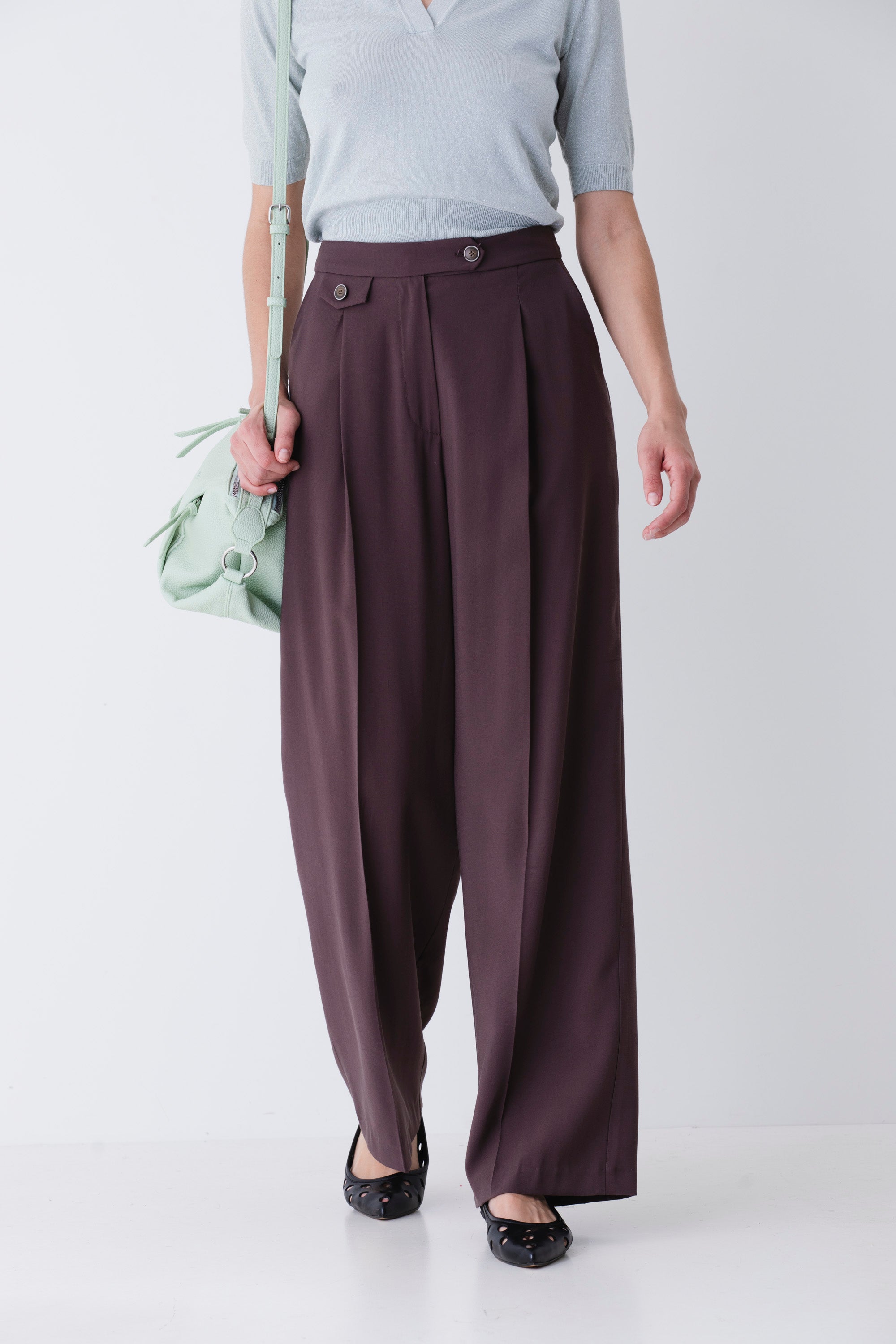 Pantalone palazzo con pattina in rayon - PE25