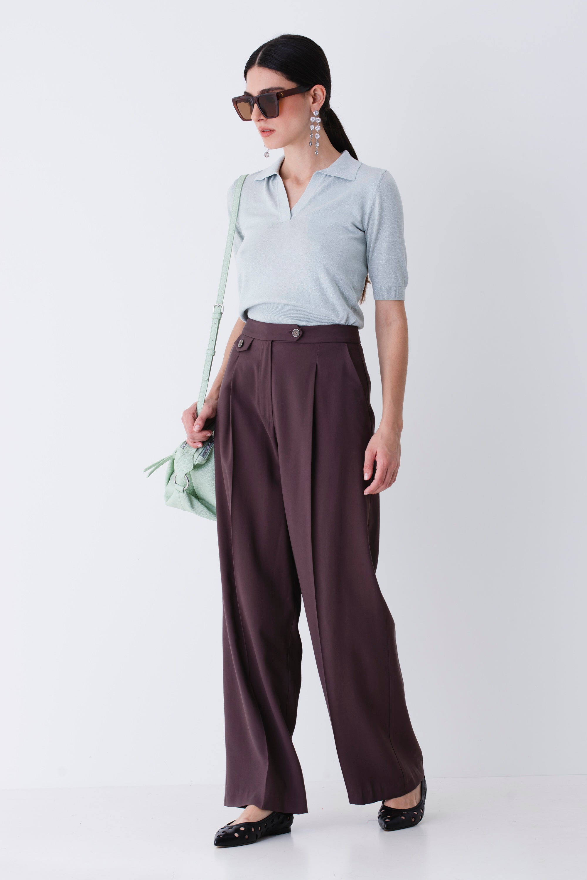 Pantalone palazzo con pattina in rayon - PE25