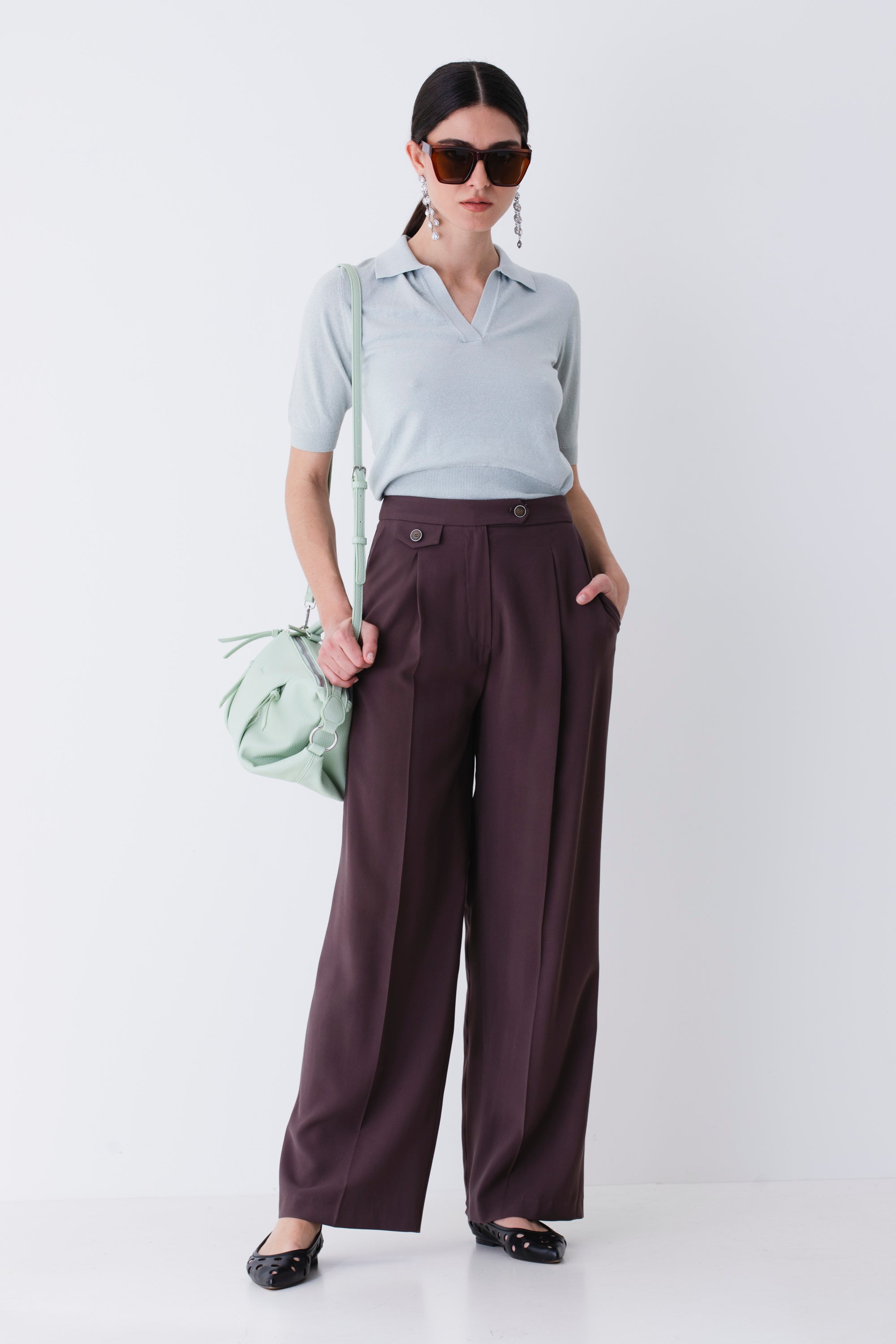 Pantalone palazzo con pattina in rayon - PE25