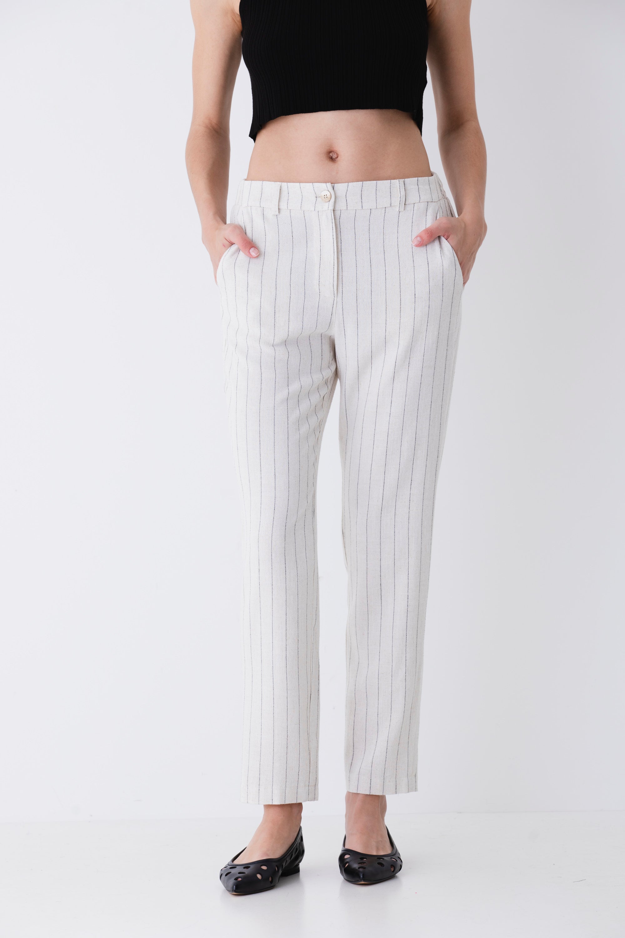 Pantalone dritto in misto lino gessato - PE25