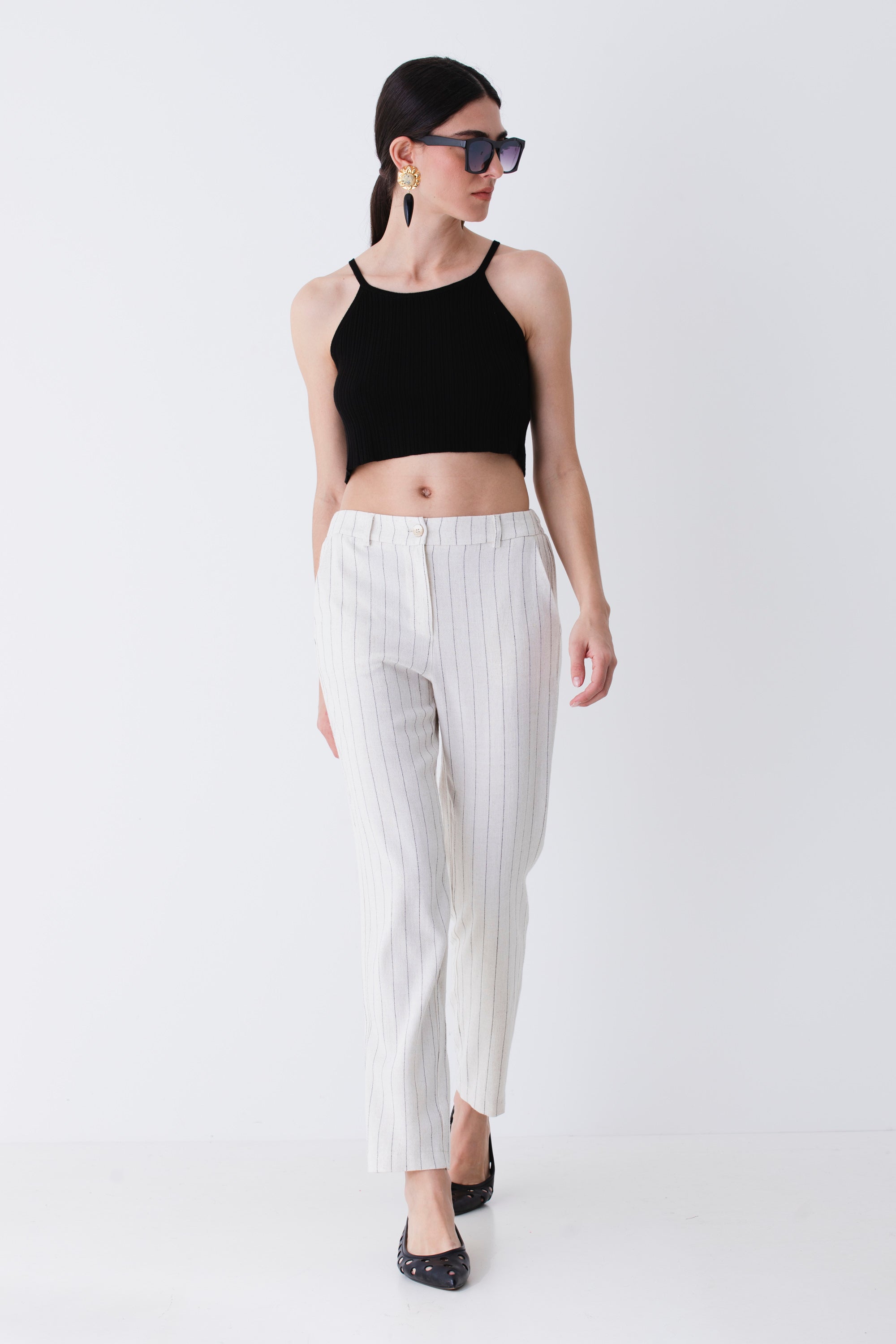 Pantalone dritto in misto lino gessato - PE25