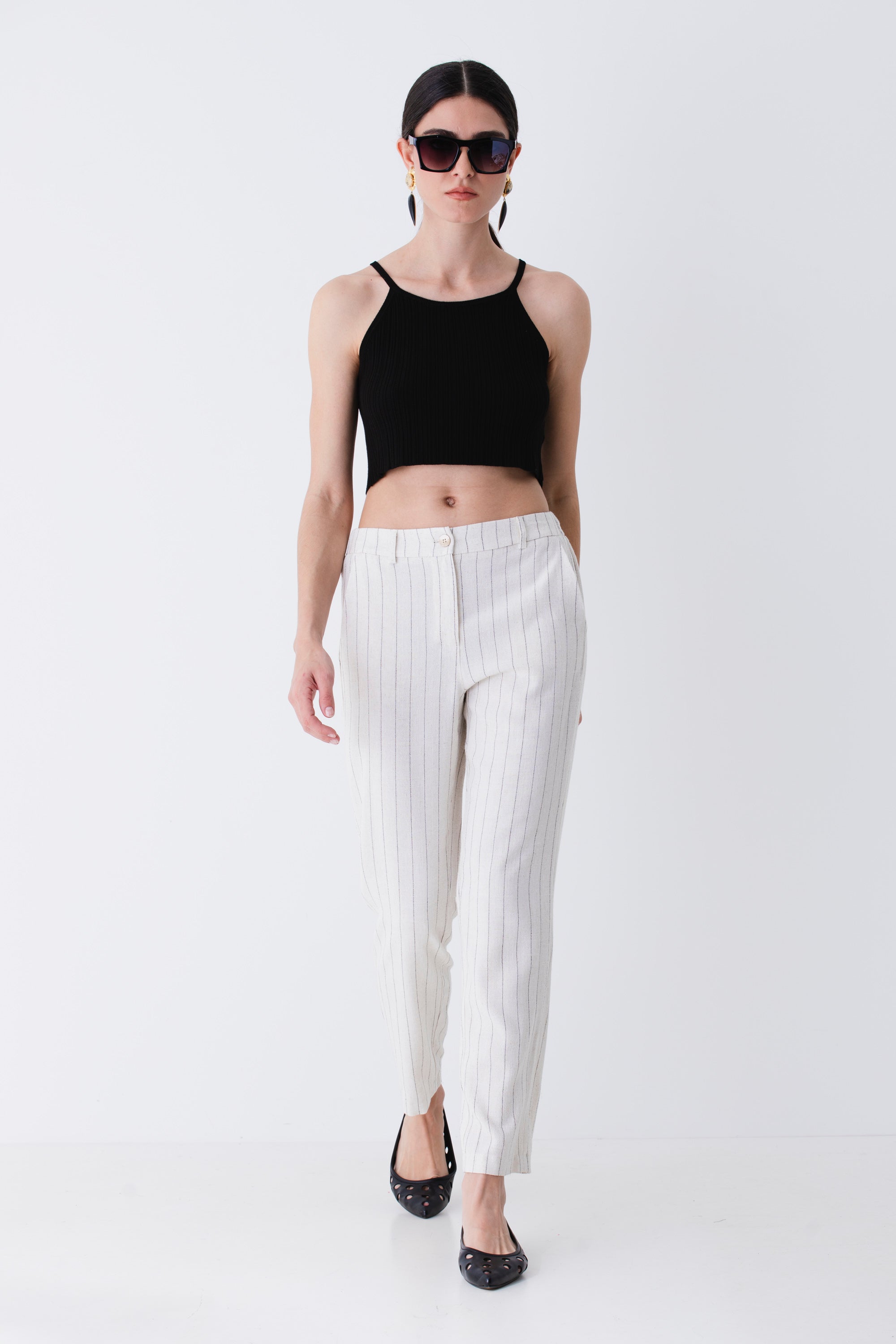 Pantalone dritto in misto lino gessato - PE25