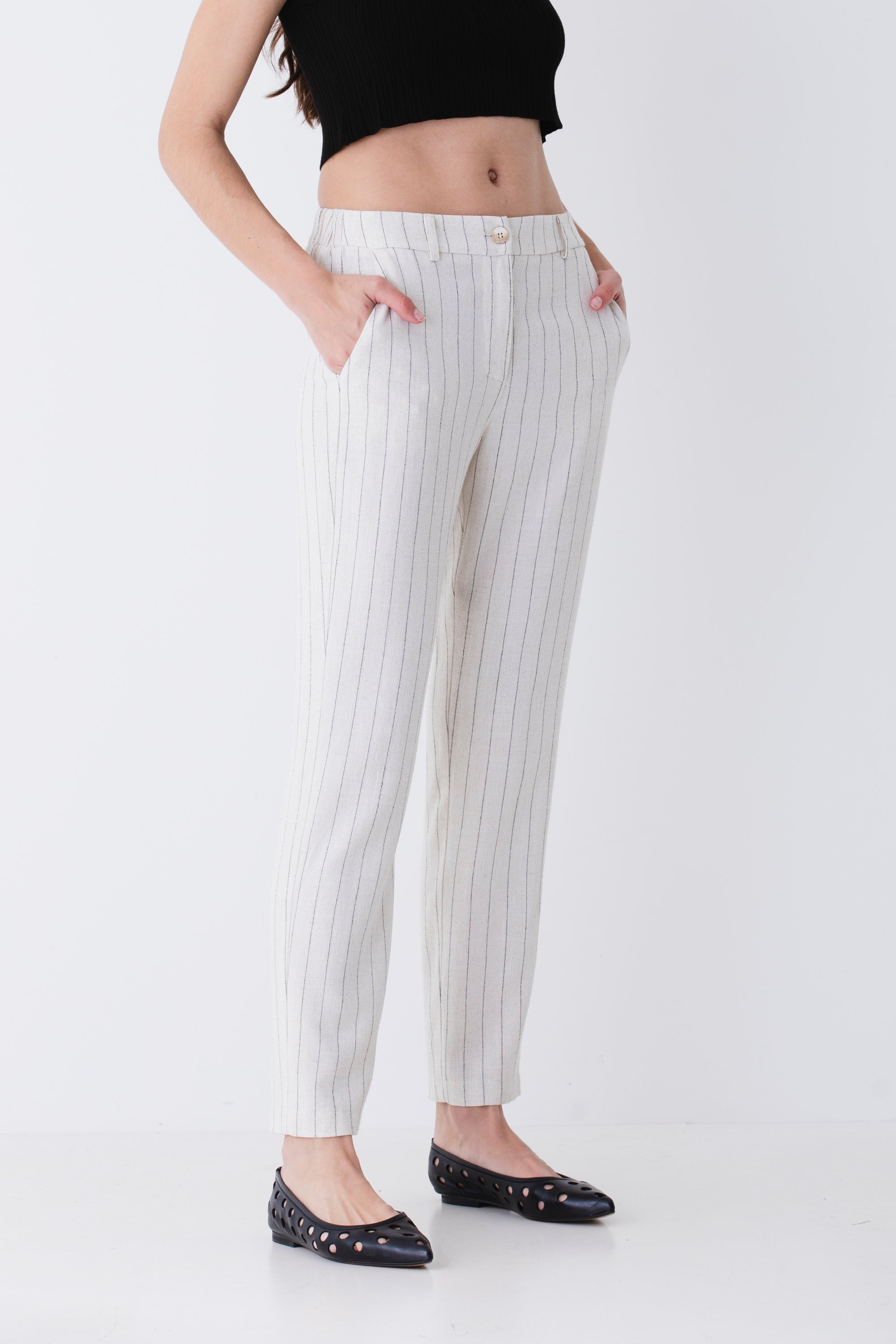 Pantalone dritto in misto lino gessato - PE25