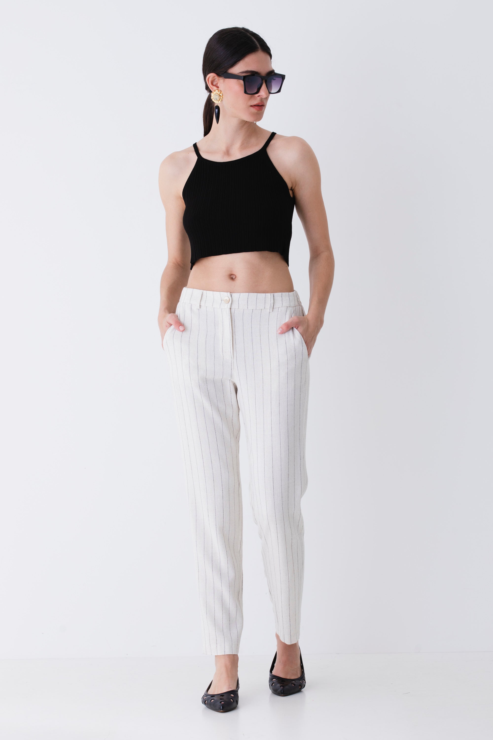 Pantalone dritto in misto lino gessato - PE25