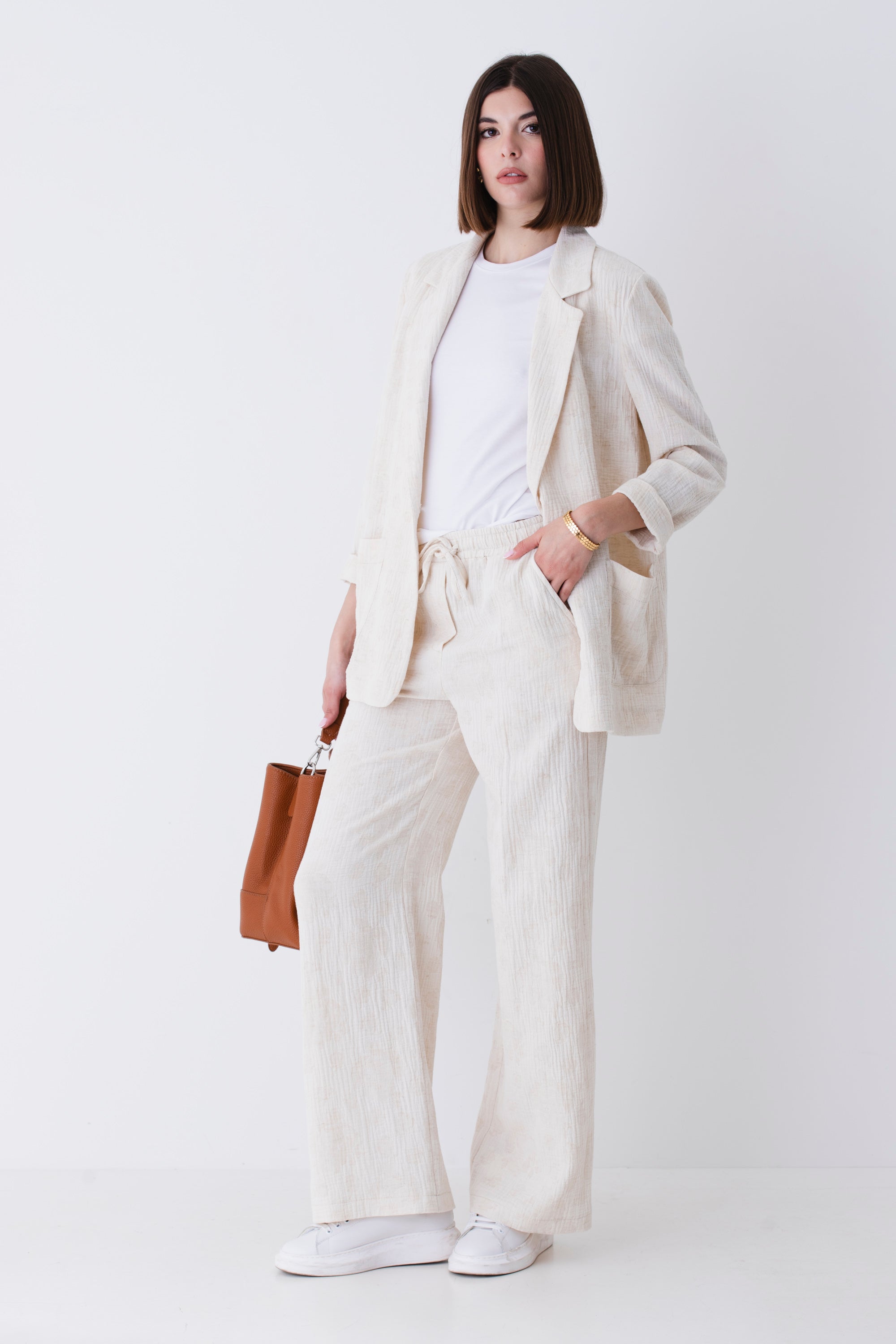 Pantalone palazzo in tessuto goffrato jacquard - PE25