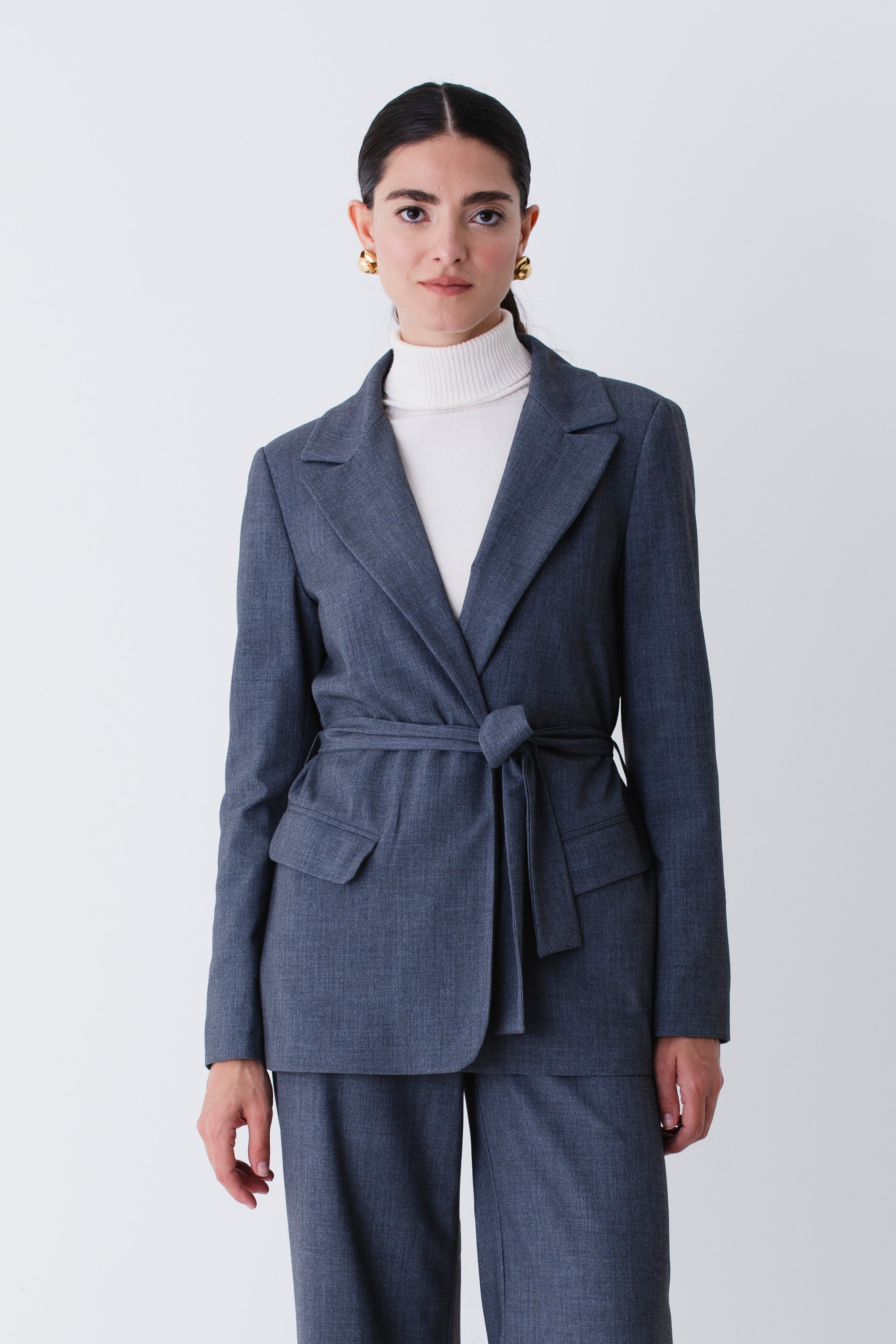 Blazer con cintura in grisaglia - FW26
