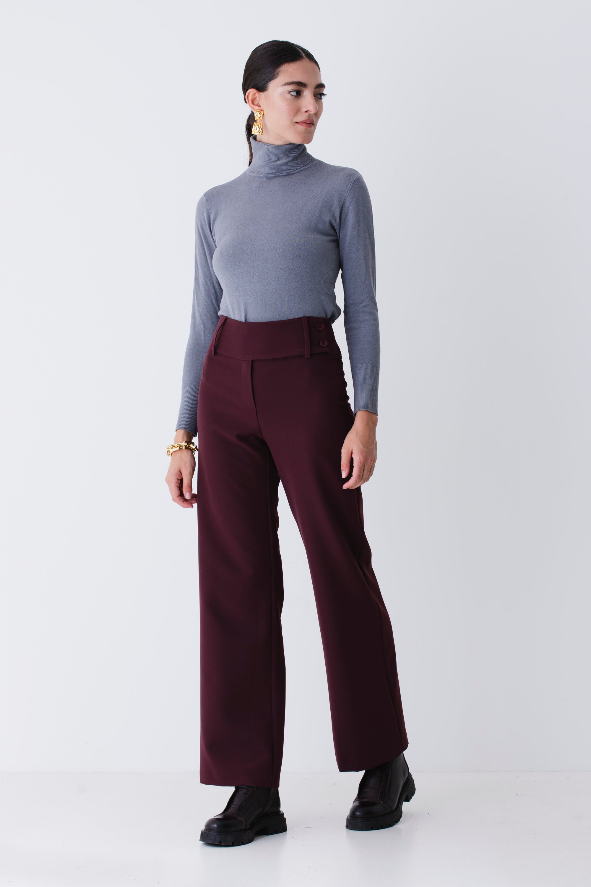 Pantalone palazzo con fascia in tecnico elasticizzato - FW26