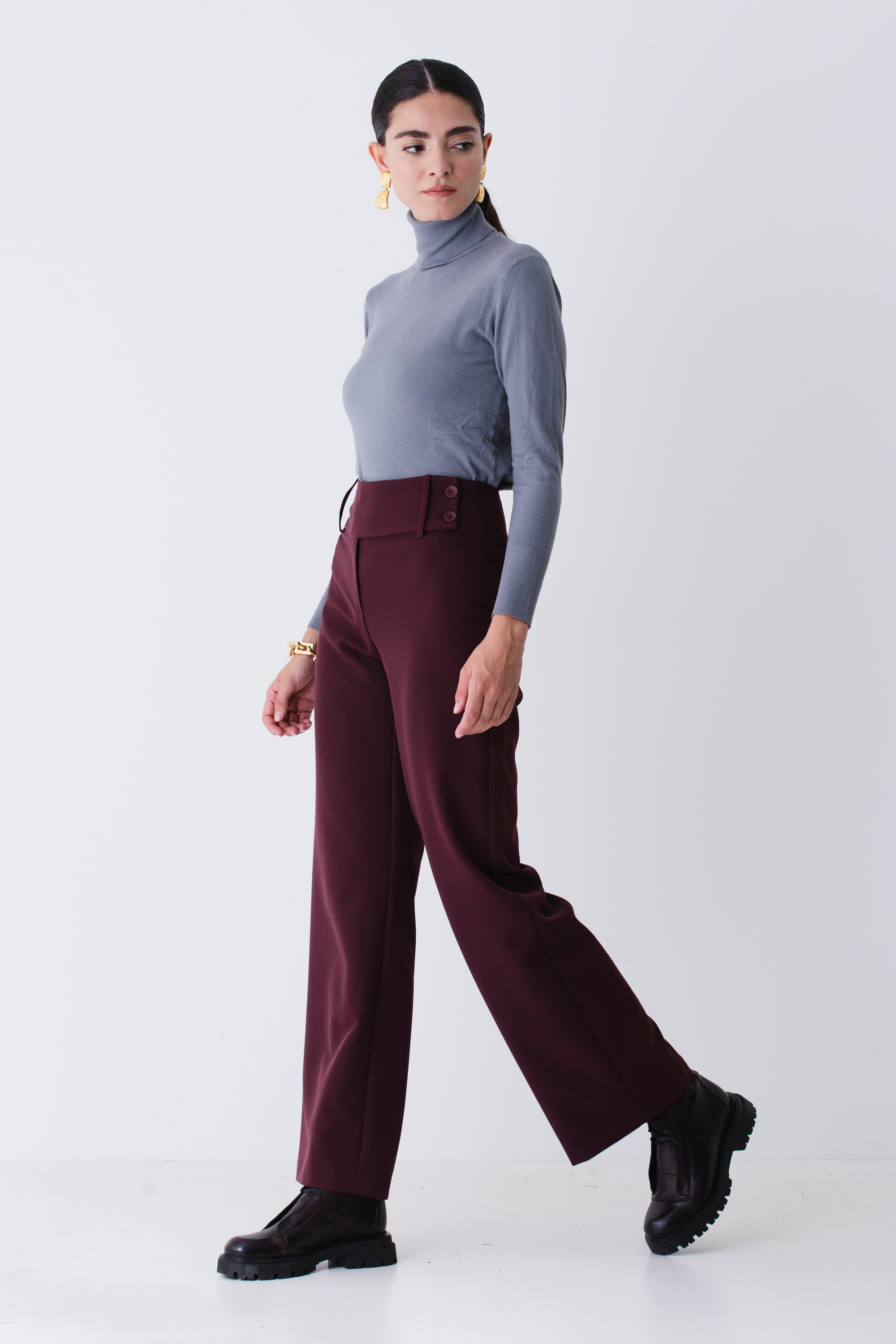Pantalone palazzo con fascia in tecnico elasticizzato - FW26