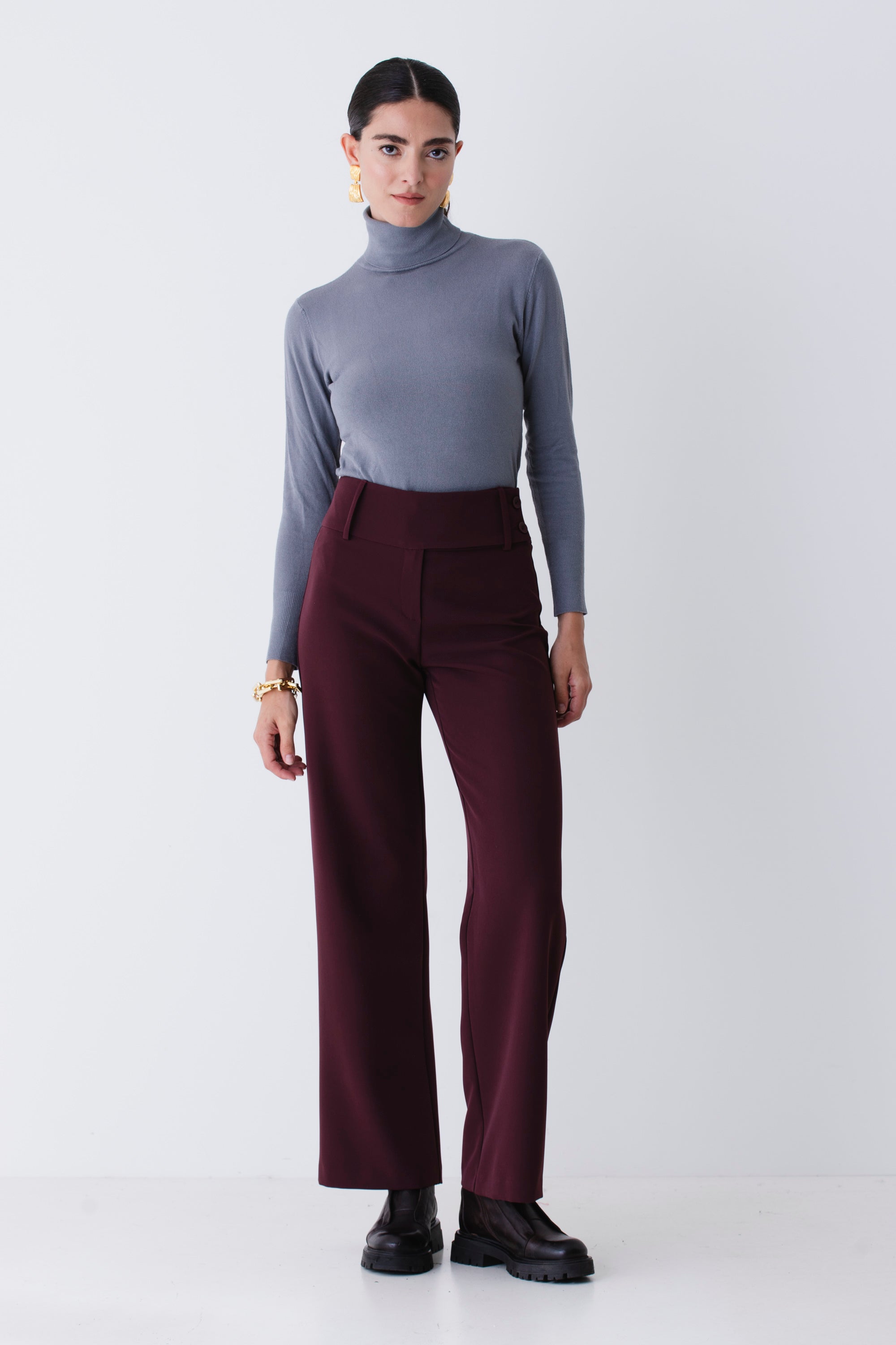 Pantalone palazzo con fascia in tecnico elasticizzato - FW26