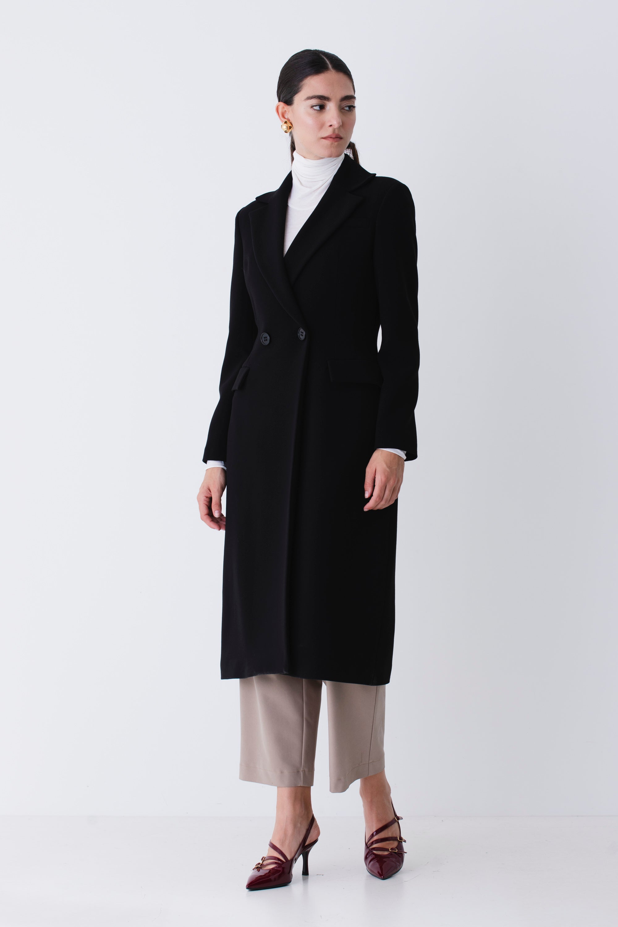 Cappotto lungo doppio petto in triplo crepe - FW26