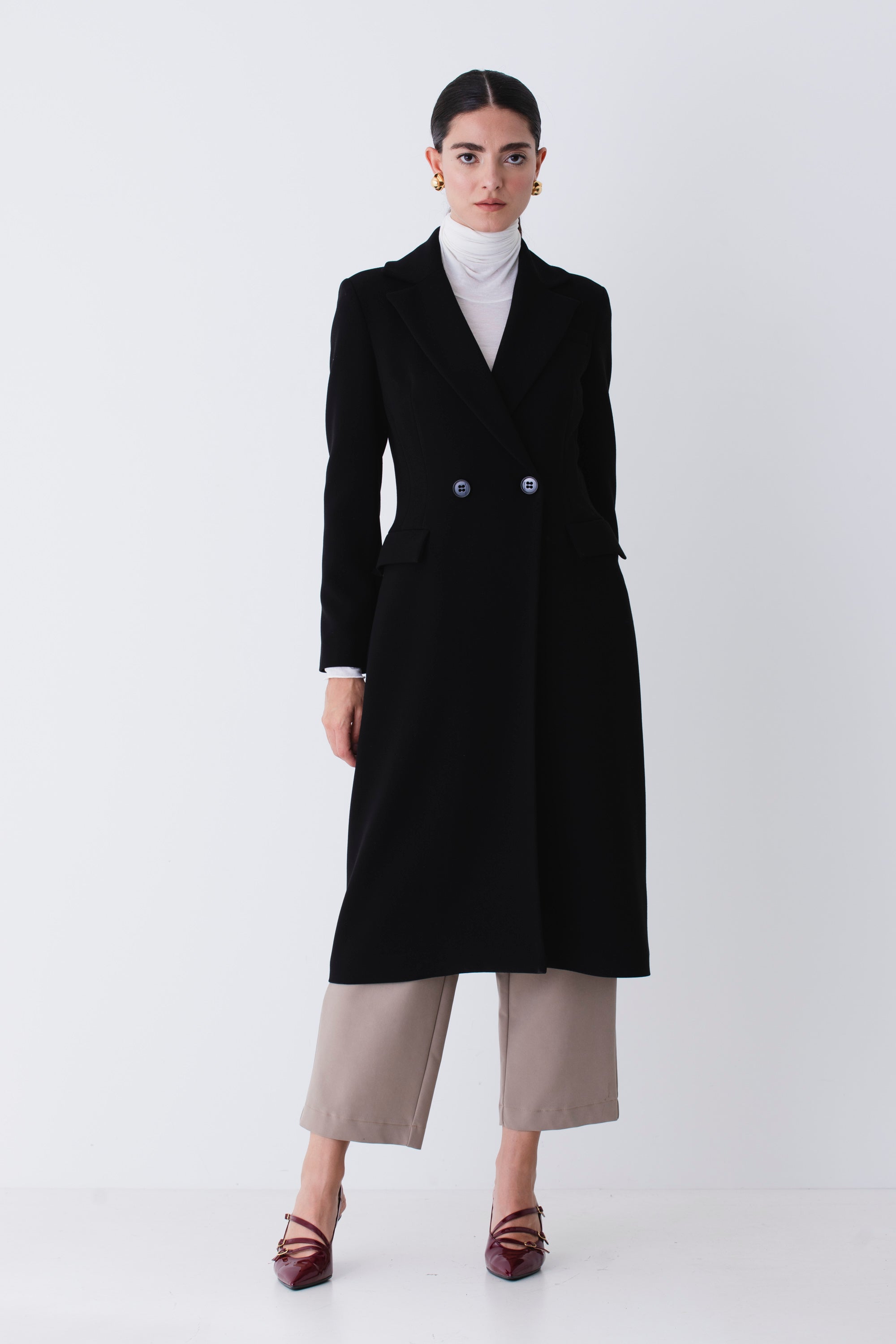 Cappotto lungo doppio petto in triplo crepe - FW26