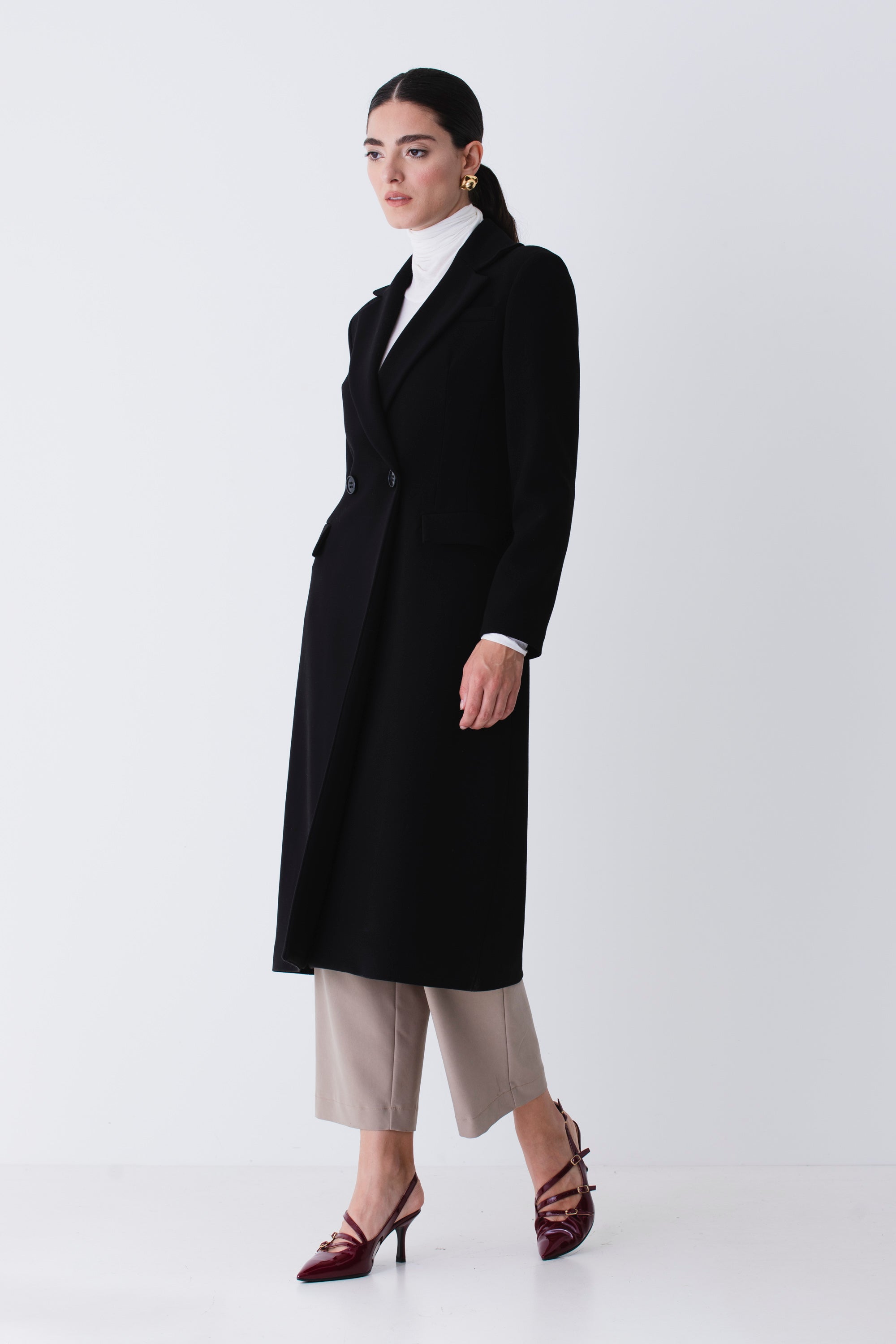 Cappotto lungo doppio petto in triplo crepe - FW26