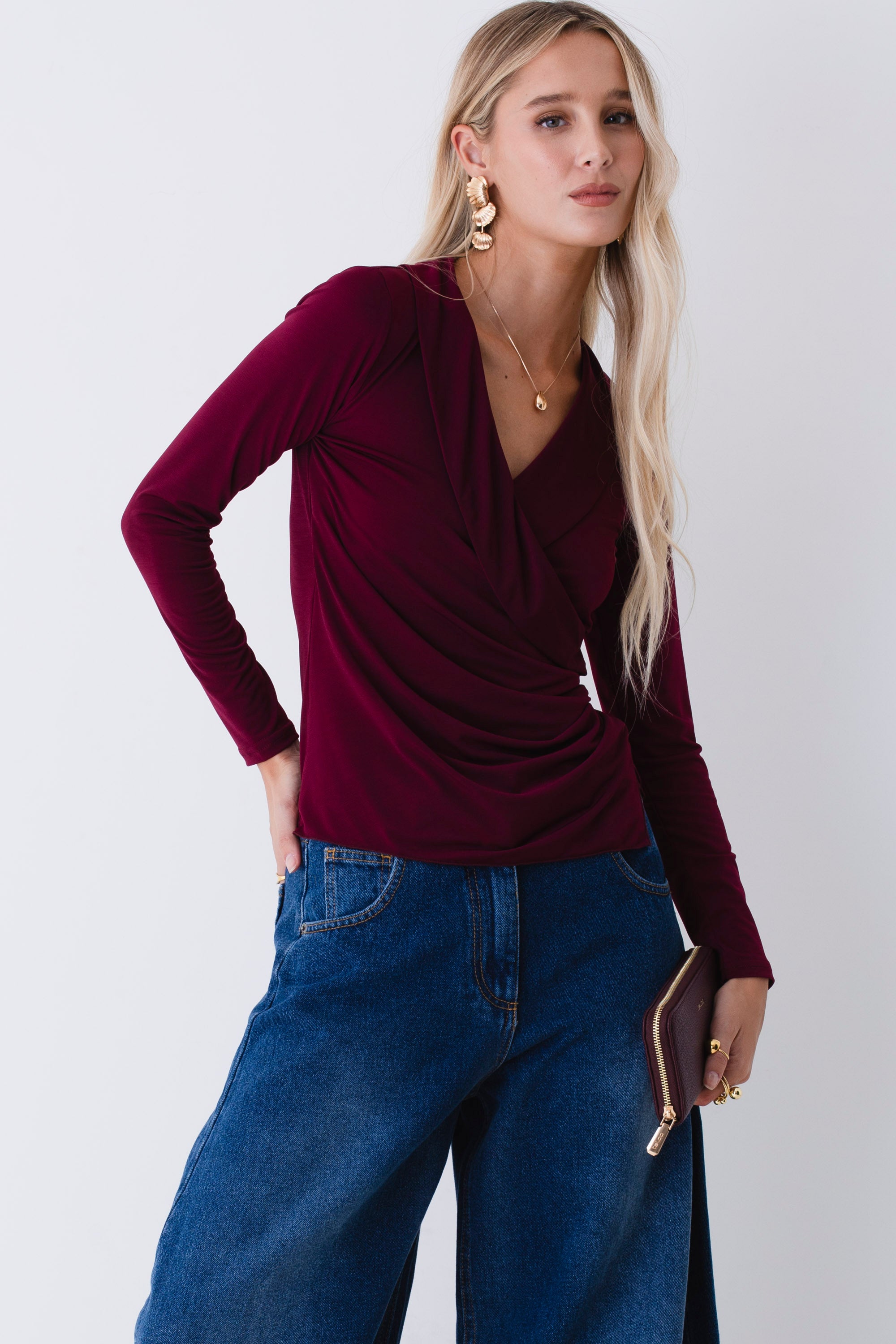 Blusa ad incrocio in jersey elasticizzato - FW26