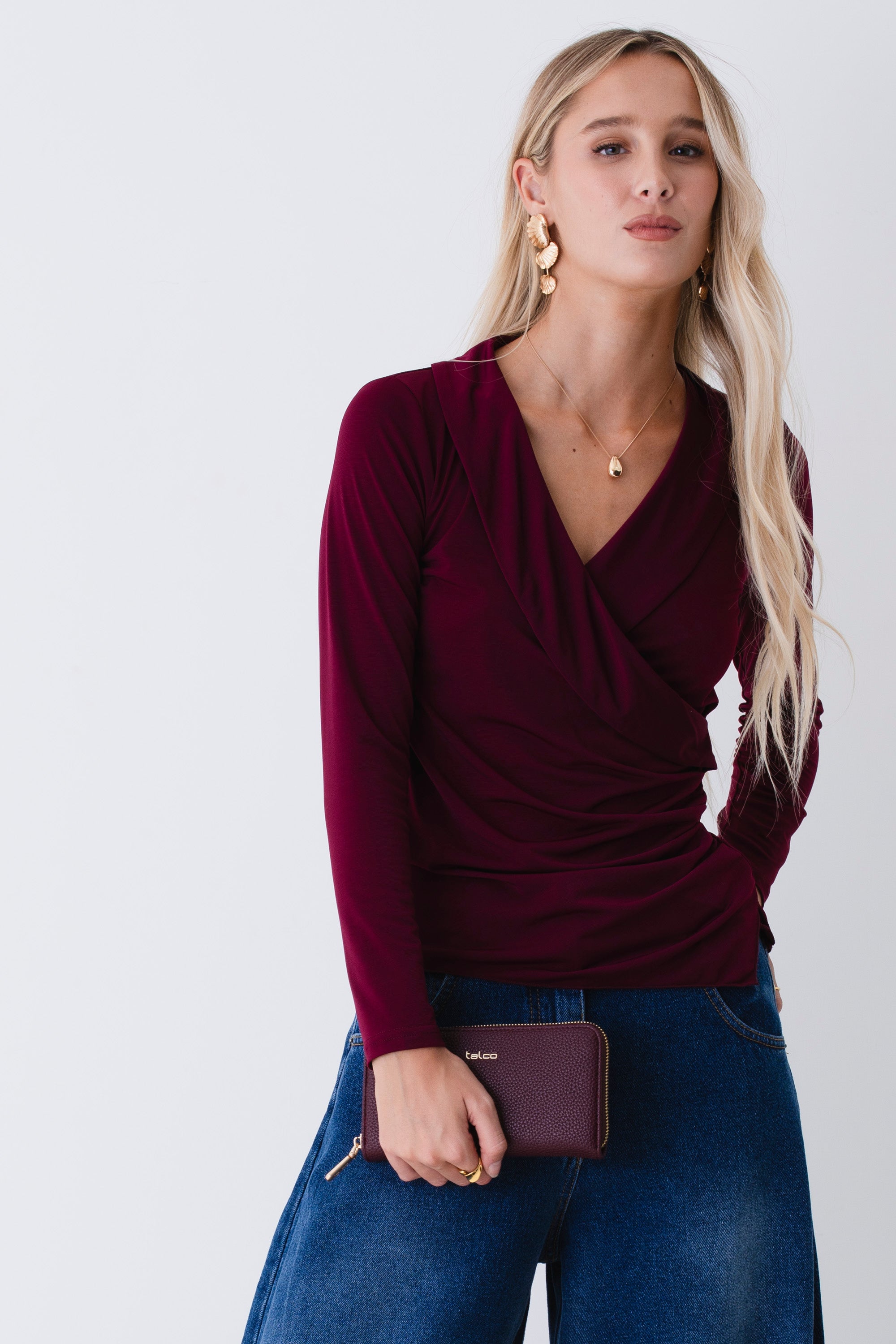 Blusa ad incrocio in jersey elasticizzato - FW26