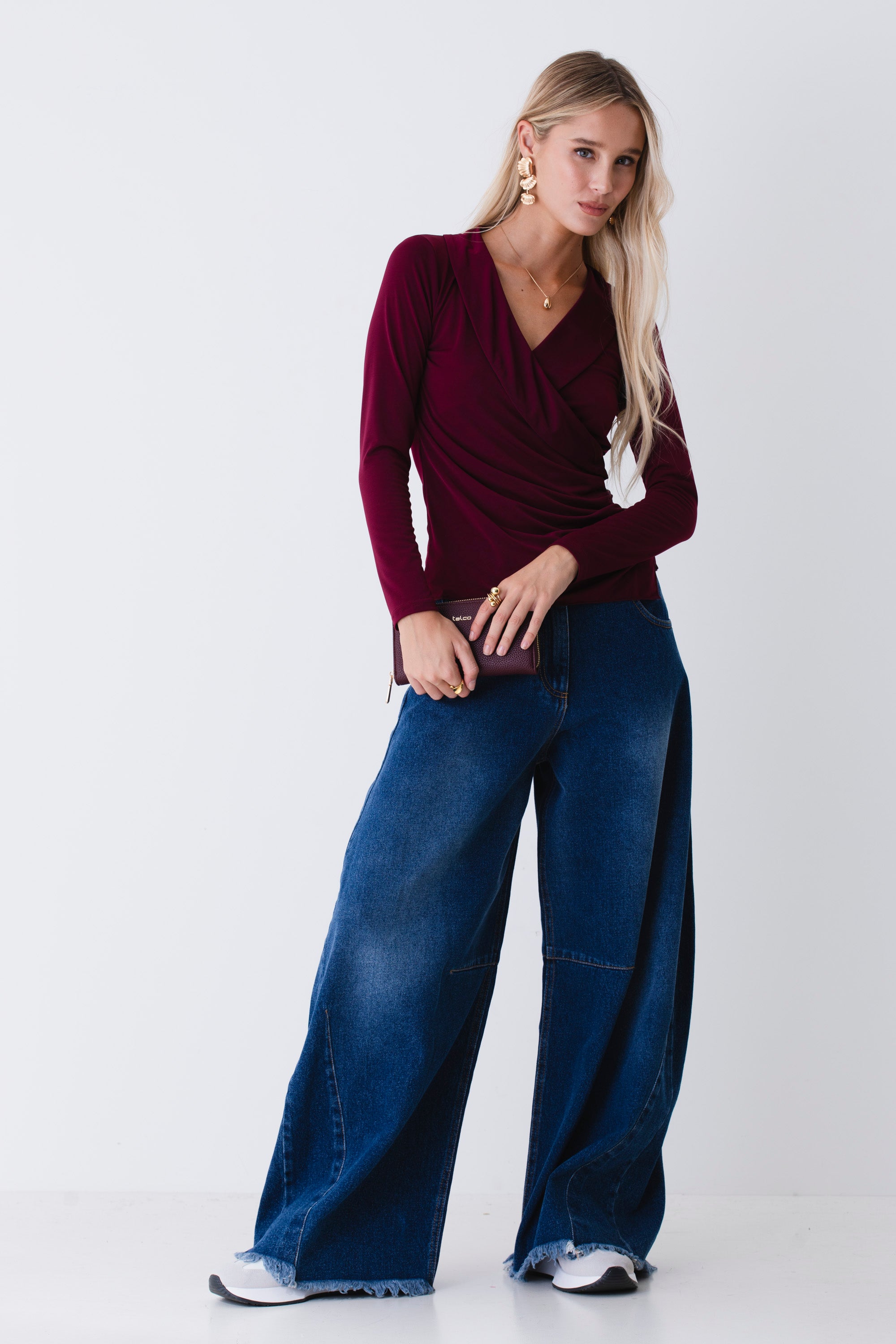 Blusa ad incrocio in jersey elasticizzato - FW26