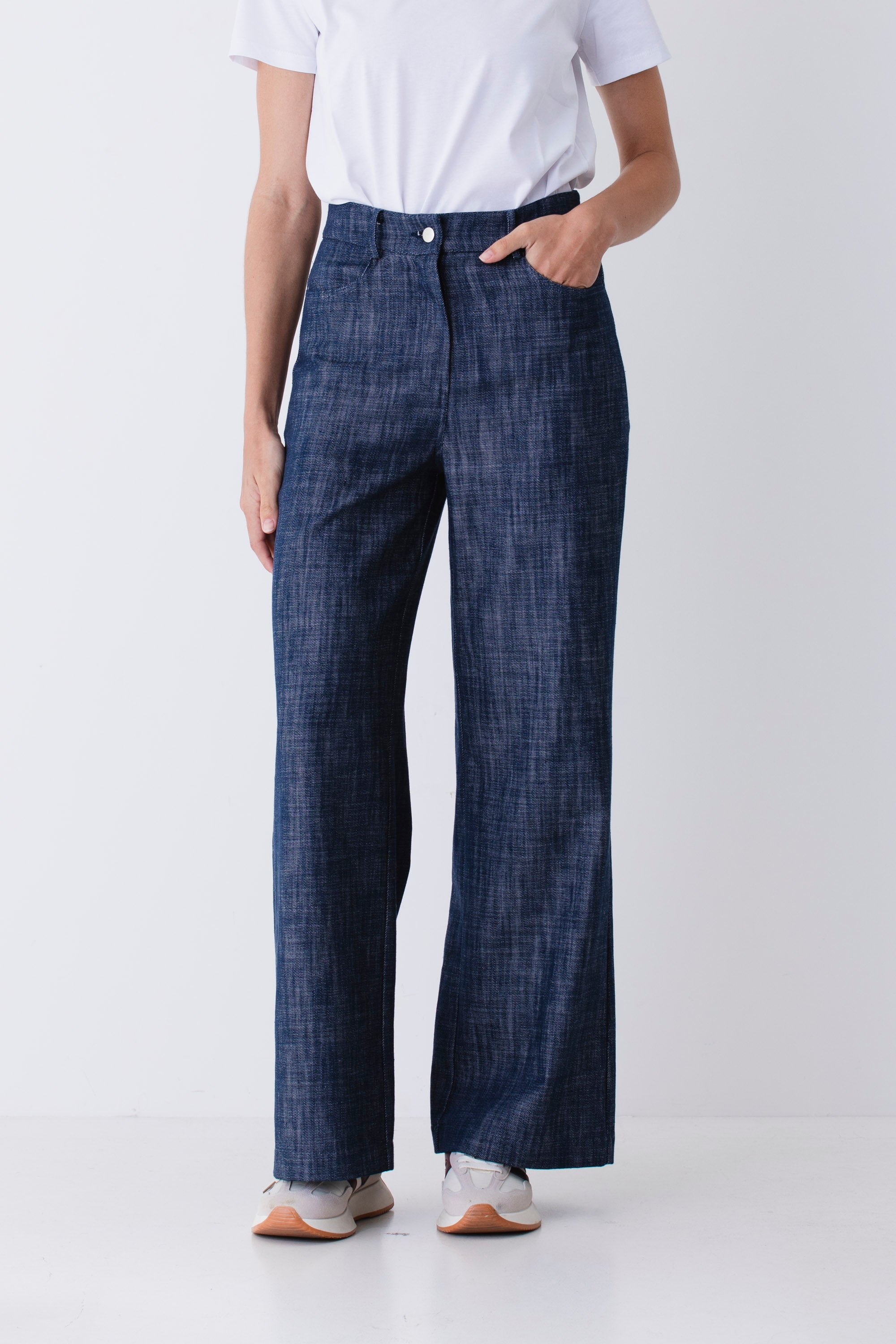 Pantalone palazzo in finto jeans con paillettes - FW26