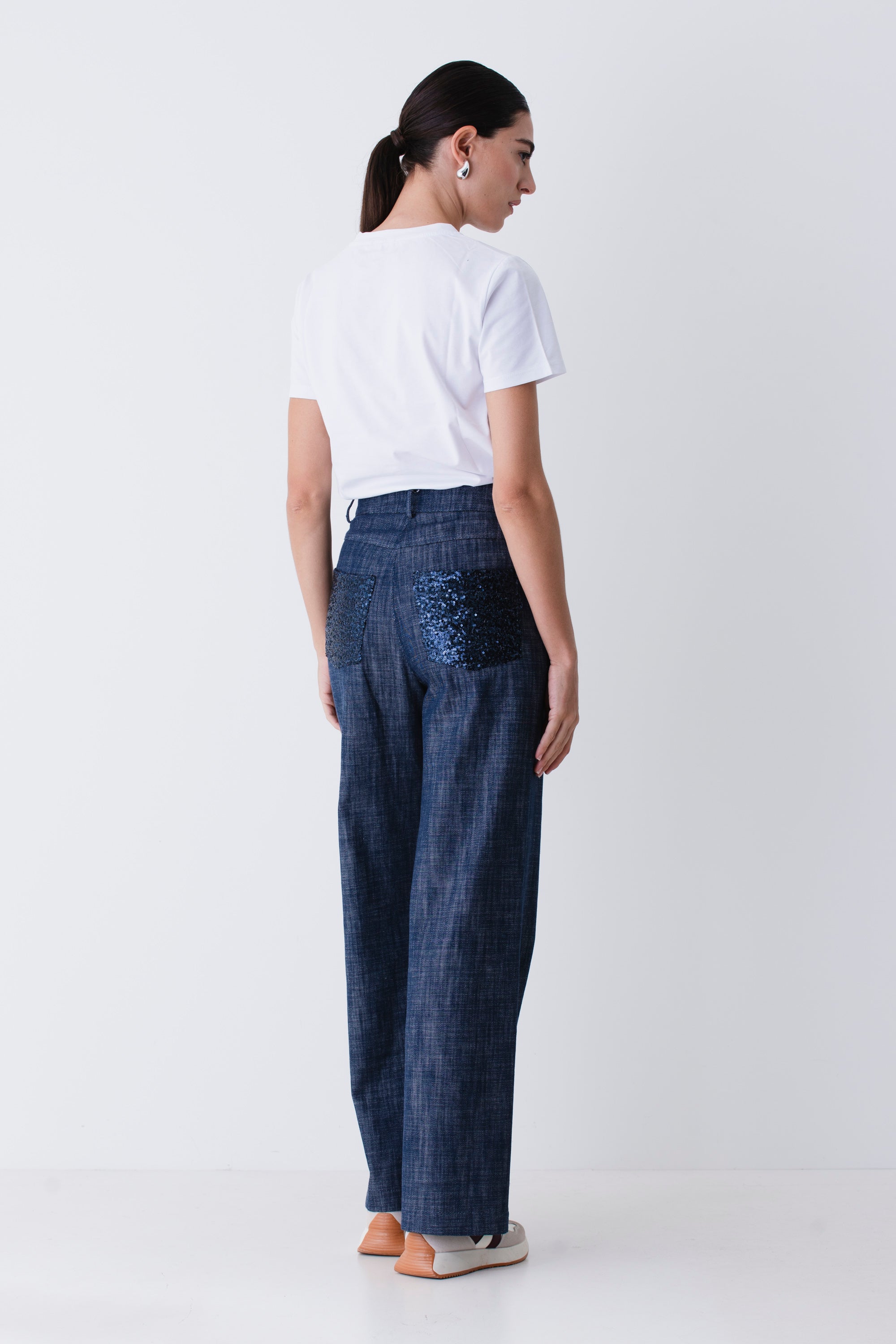 Pantalone palazzo in finto jeans con paillettes - FW26