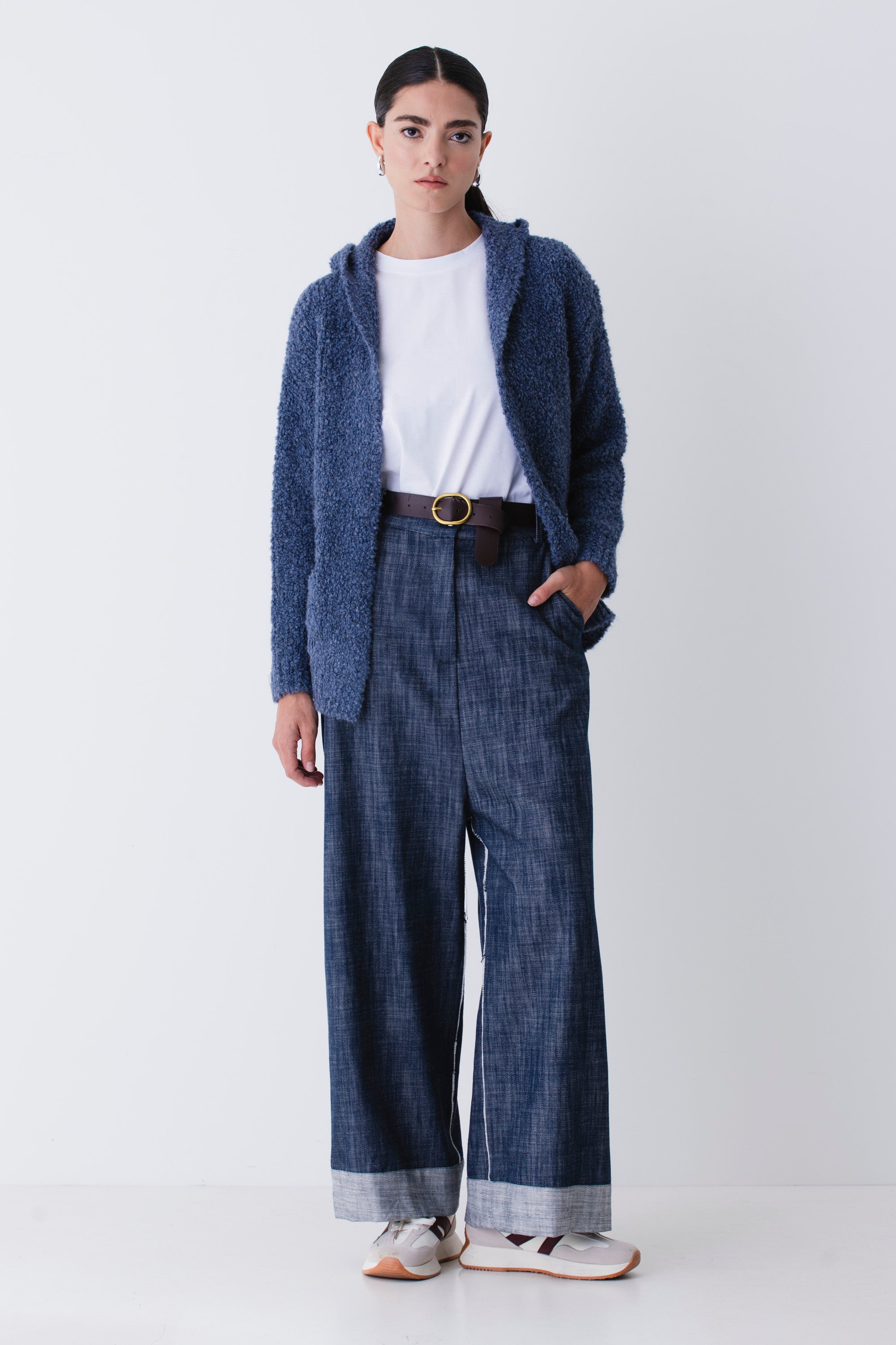 Cardigan corto in misto lana boucle - FW26
